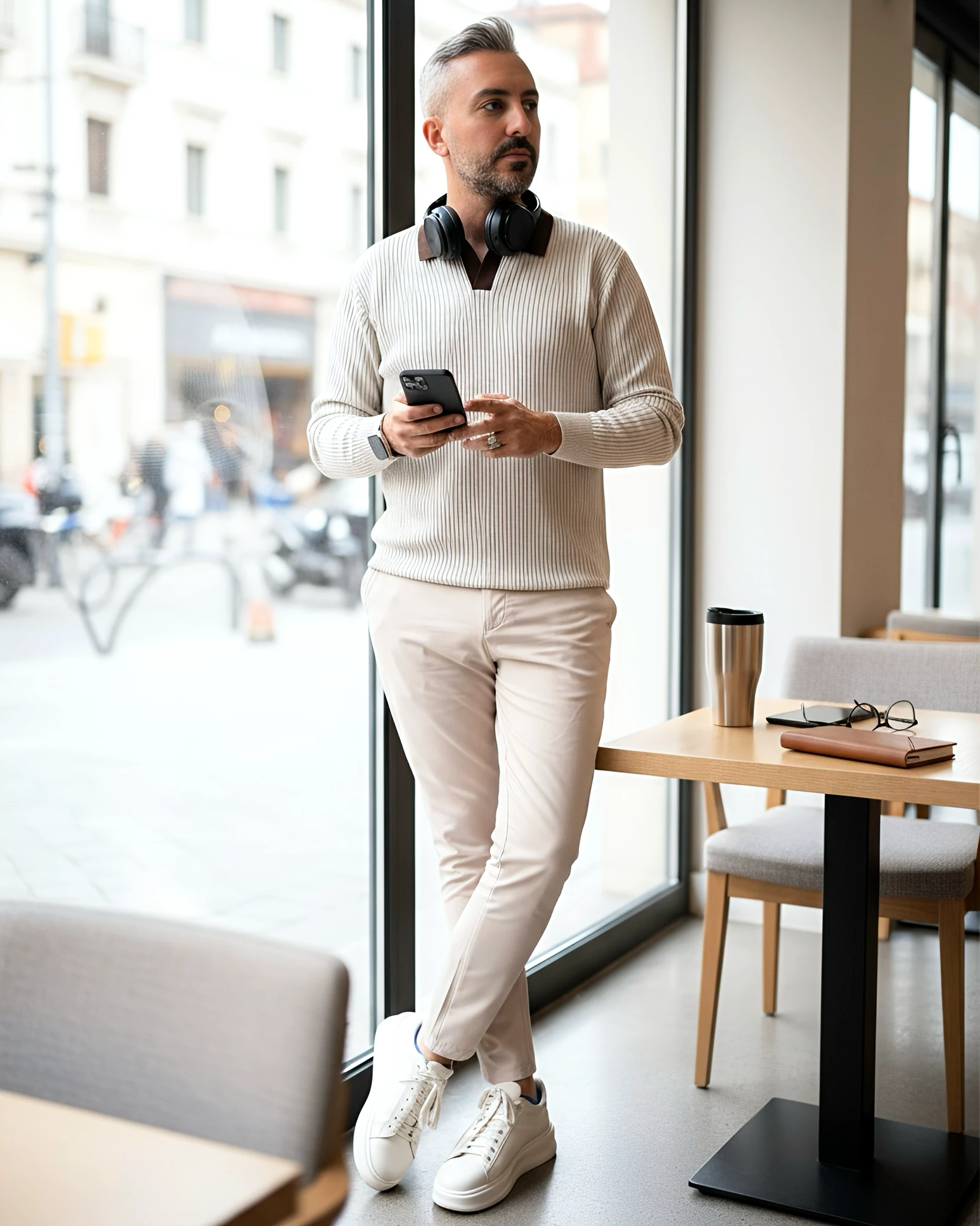 Old Money Triko Polo Yaka Erkek Kazak - krem