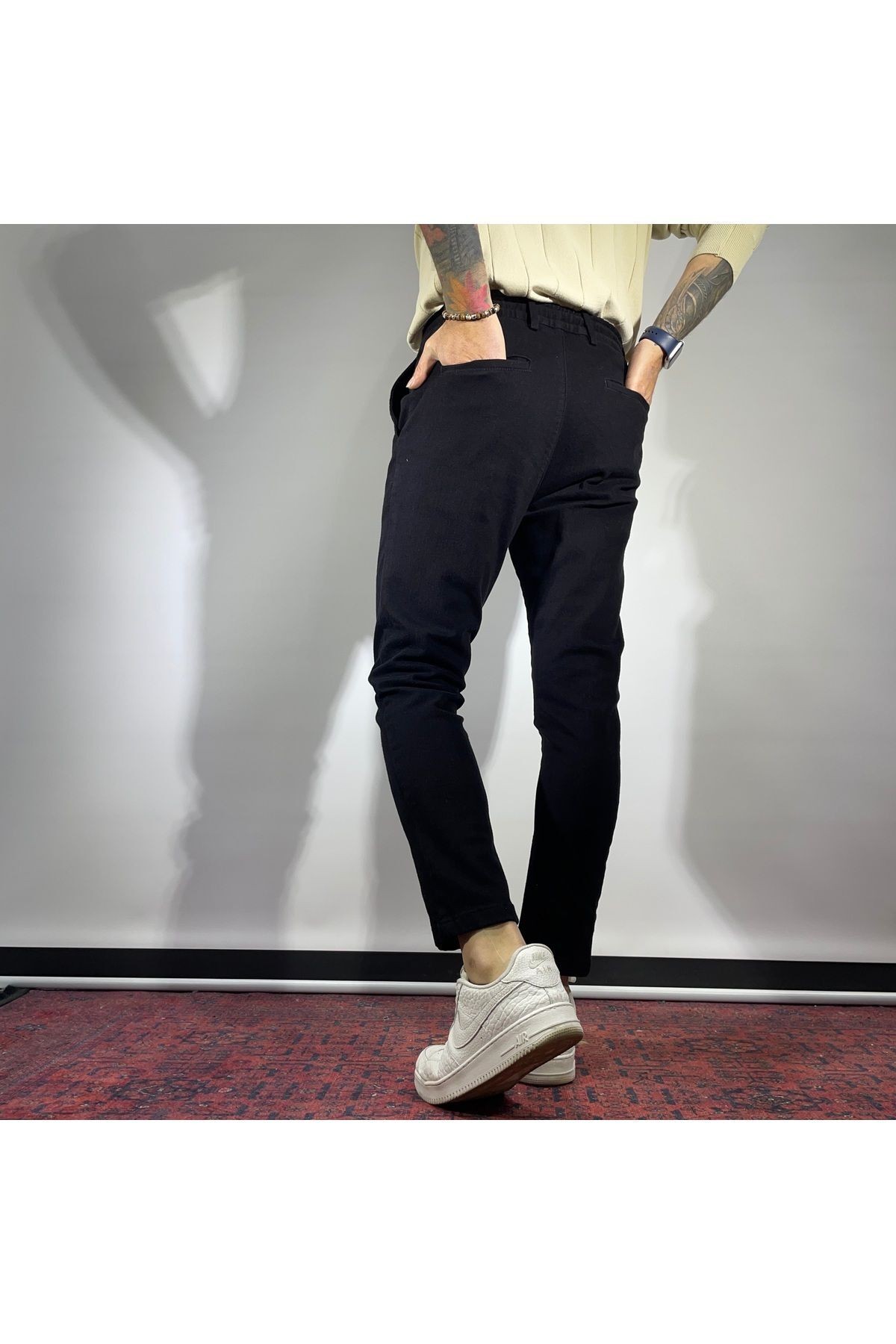Slim Fit Beli Lastikli Gabardin Erkek  Pantolon