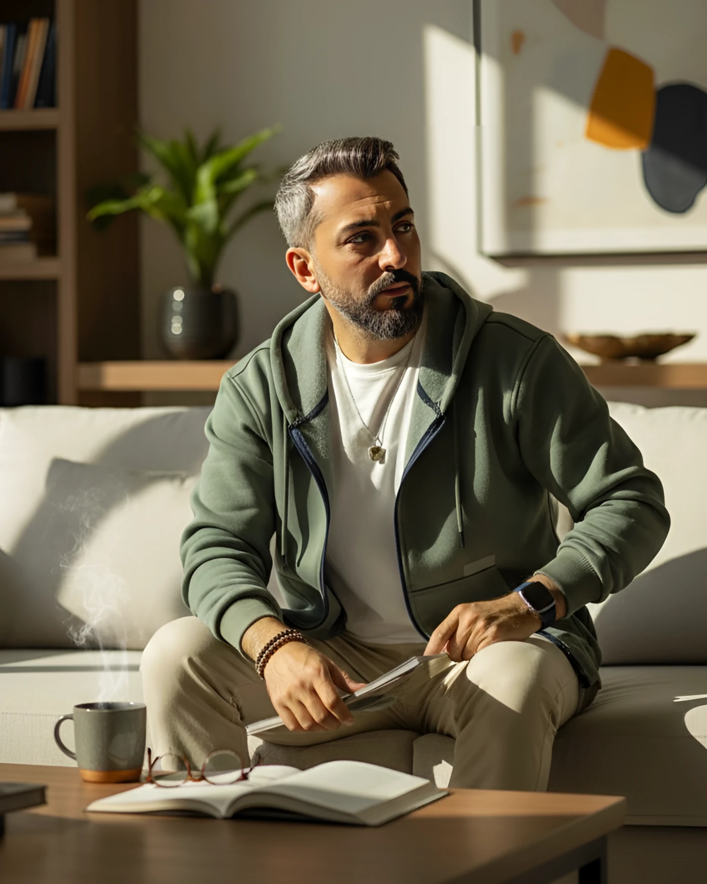 Fermuarlı Kapüşonlu Basic Erkek Sweatshirt