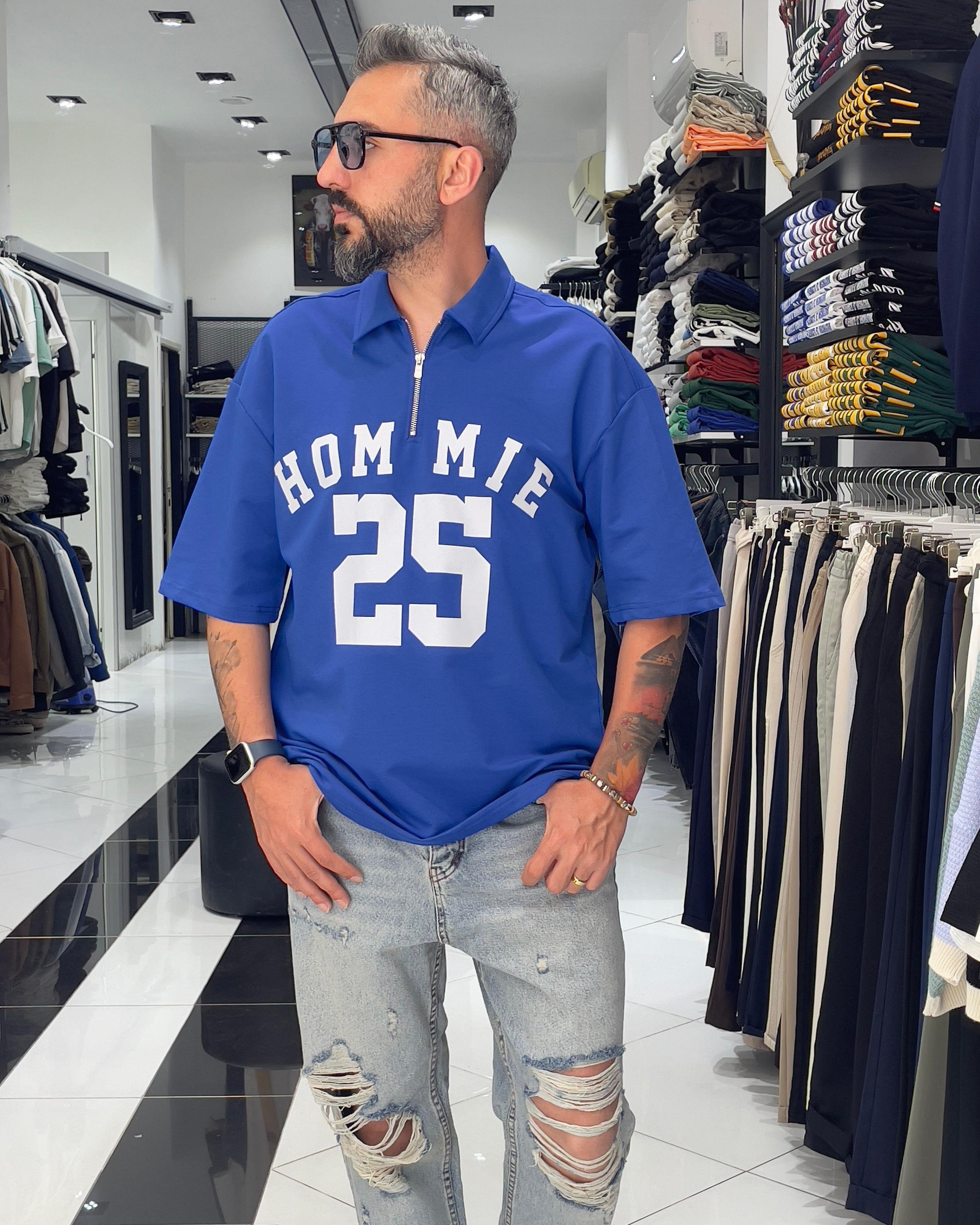 Hommie Baskili Oversize Erkek Polo Yaka T-Shirt