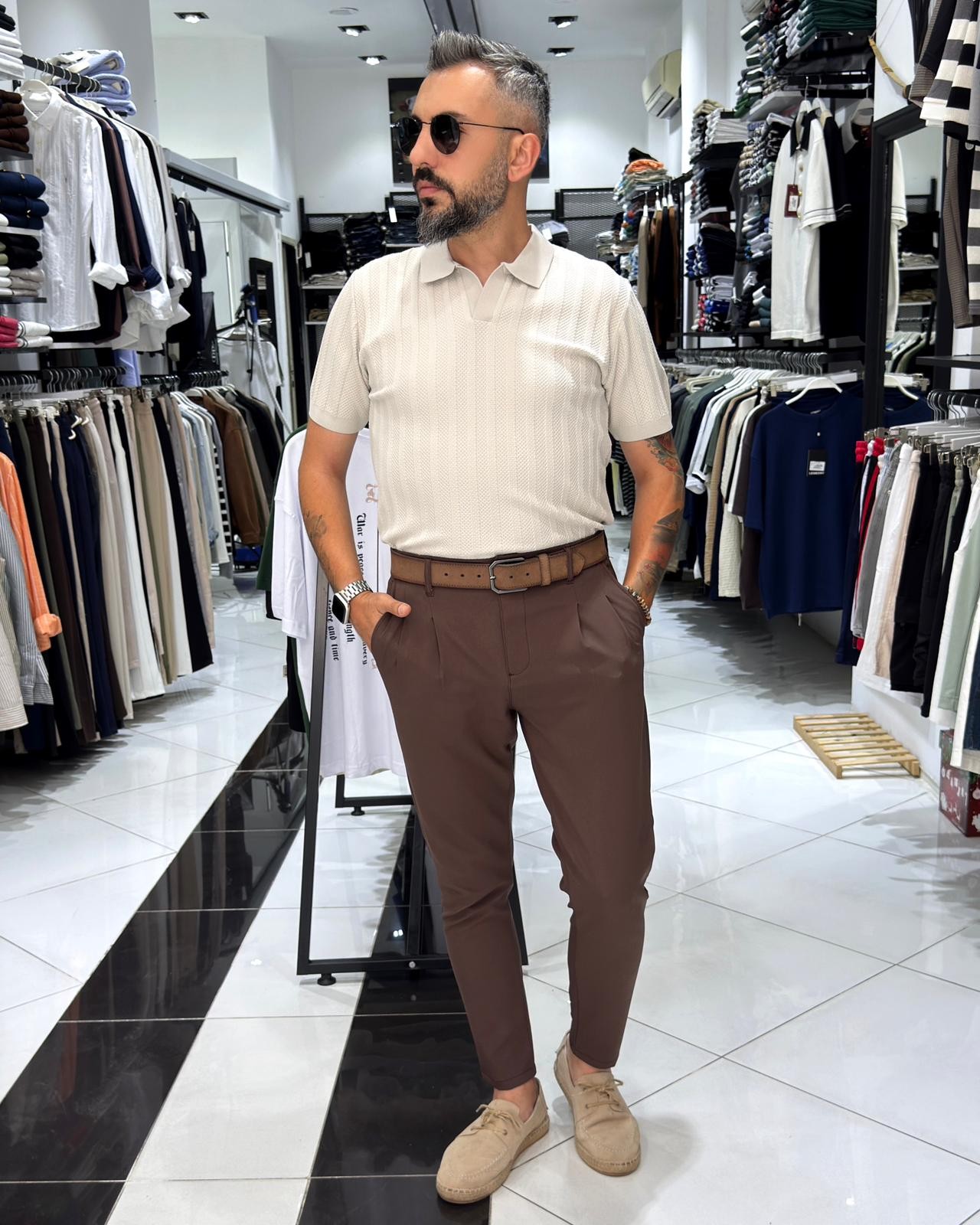Yaka Detaylı Triko Polo Yaka Erkek T-Shirt