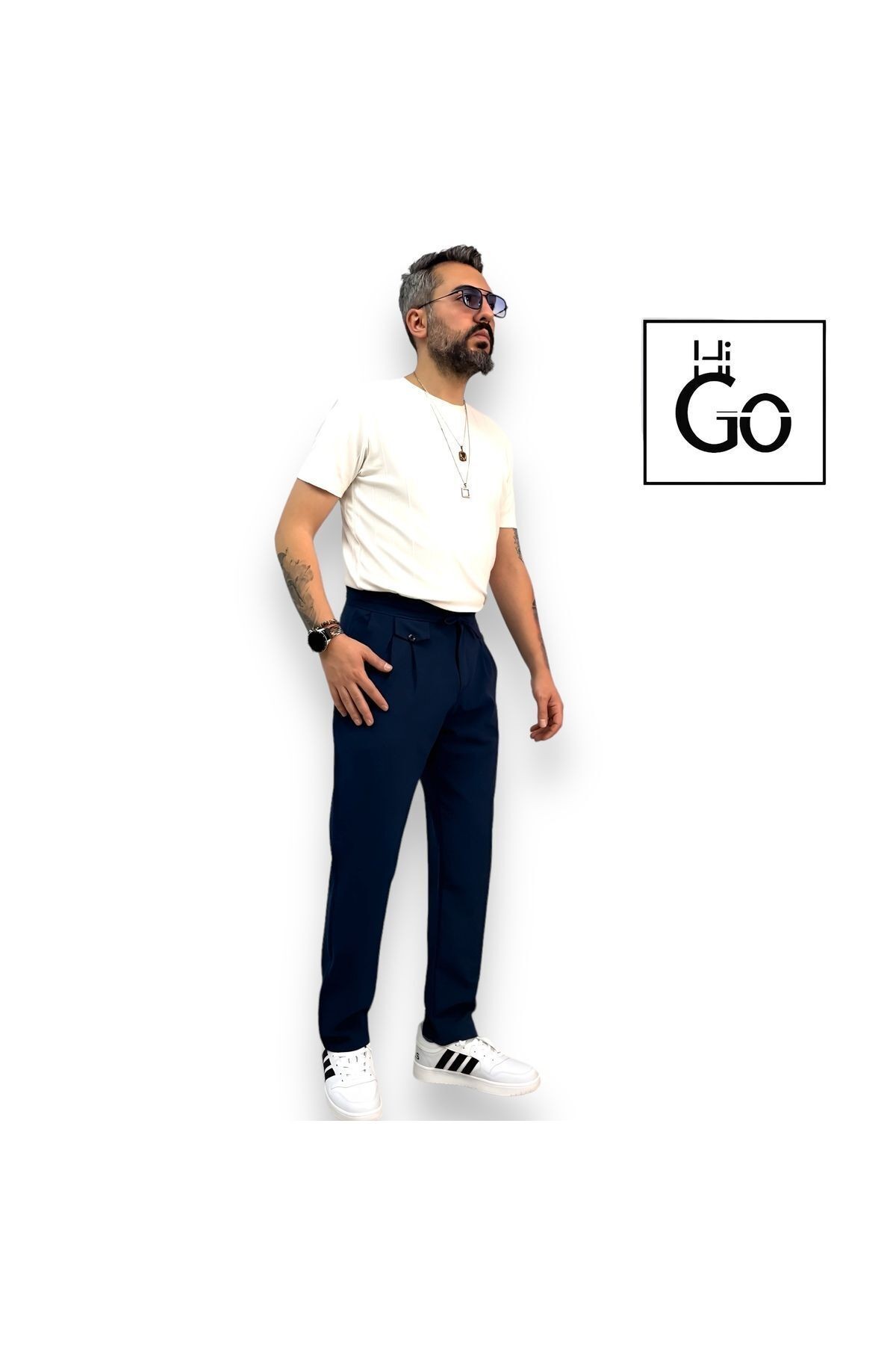 Relaxed Fit Men's Pleated Jogger Pants - Navy blue