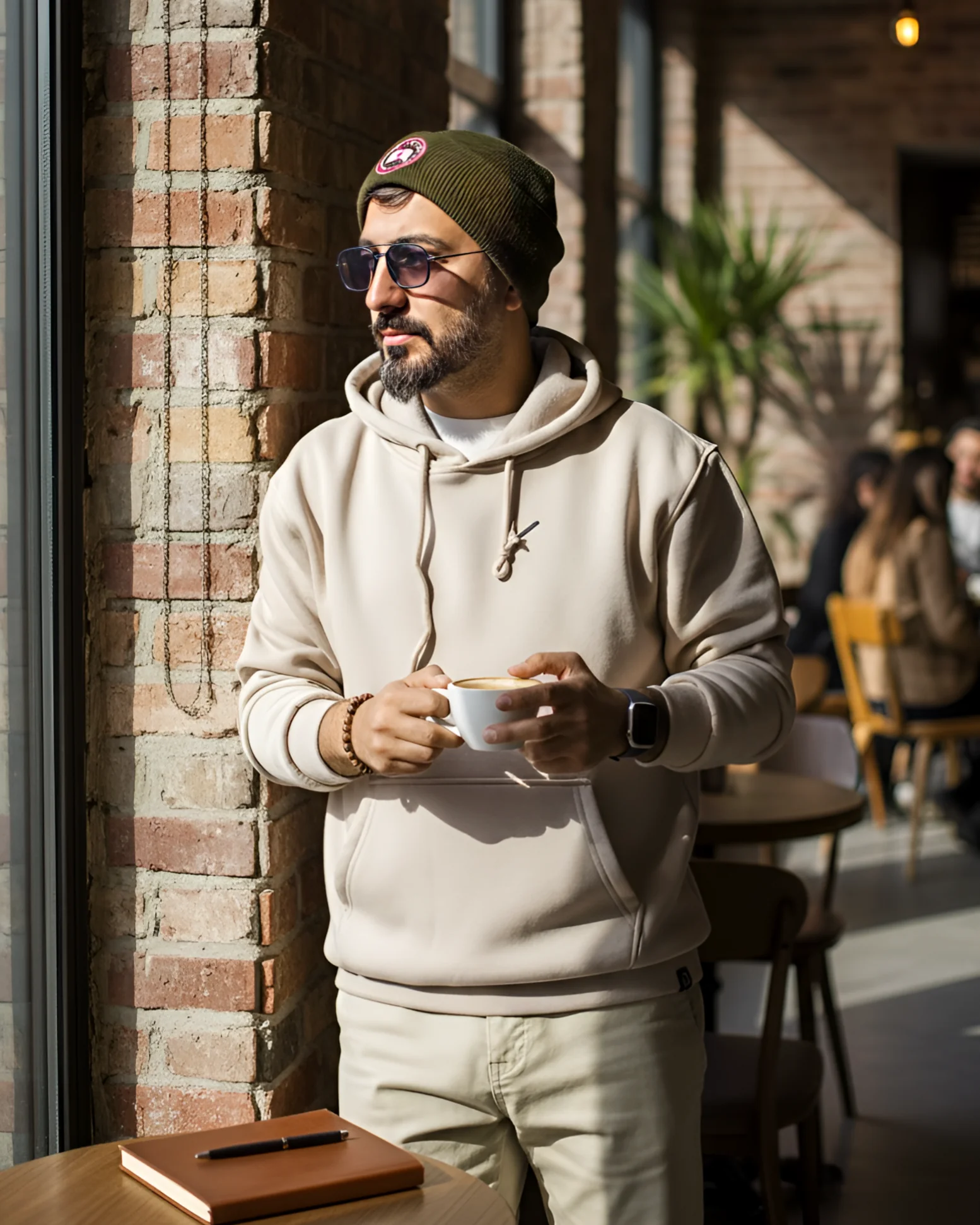 Basic Erkek Hoodie - bej