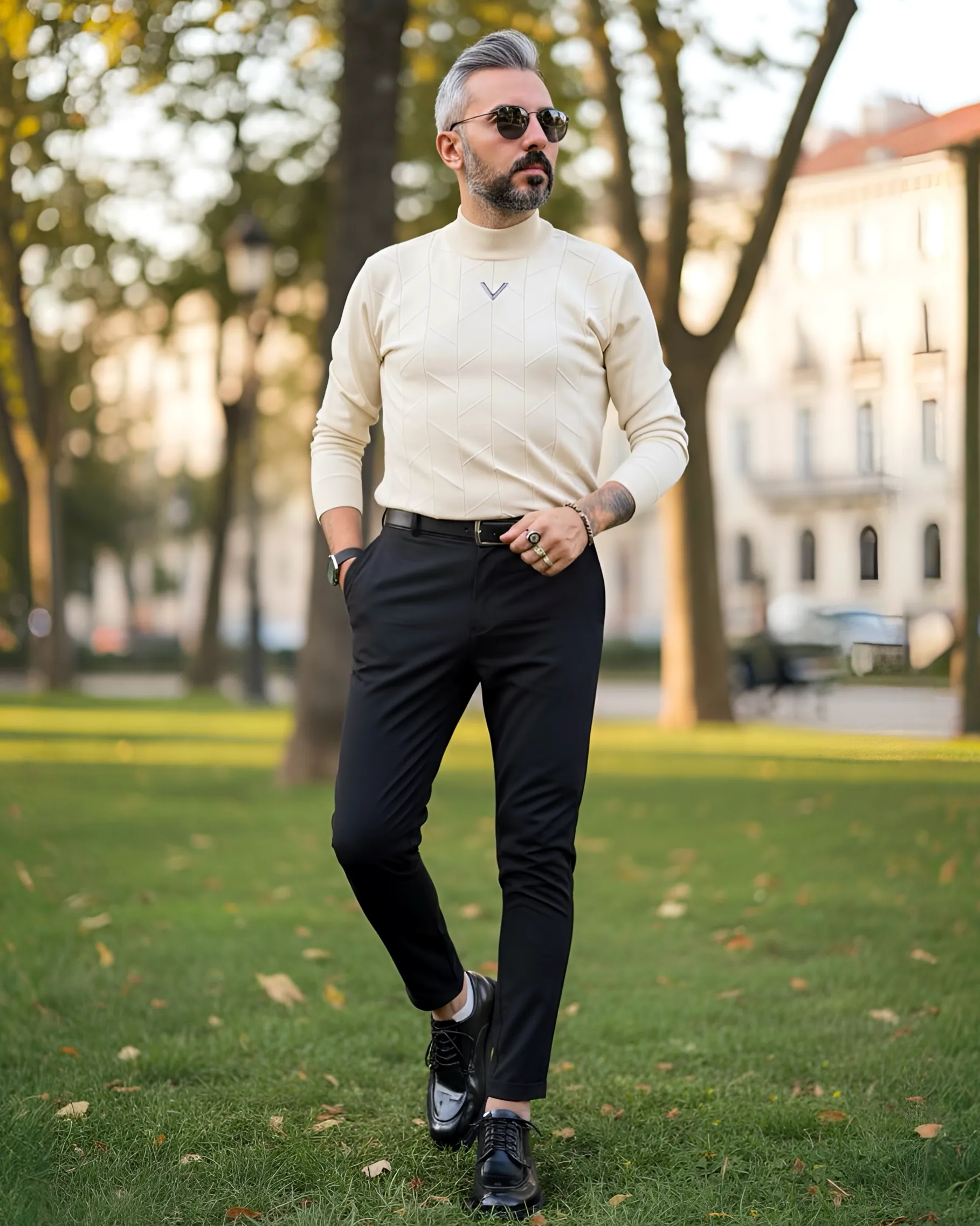 Yarım Balıkçı Desenli Triko Erkek Kazak - Kavuniçi