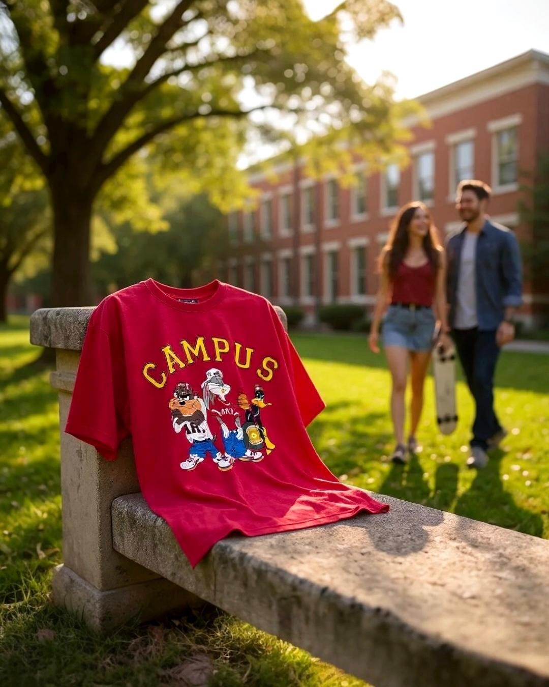 Kampüs Baskılı Oversize %100 Pamuk Erkek T-Shirt – Higo Man - kırmızı