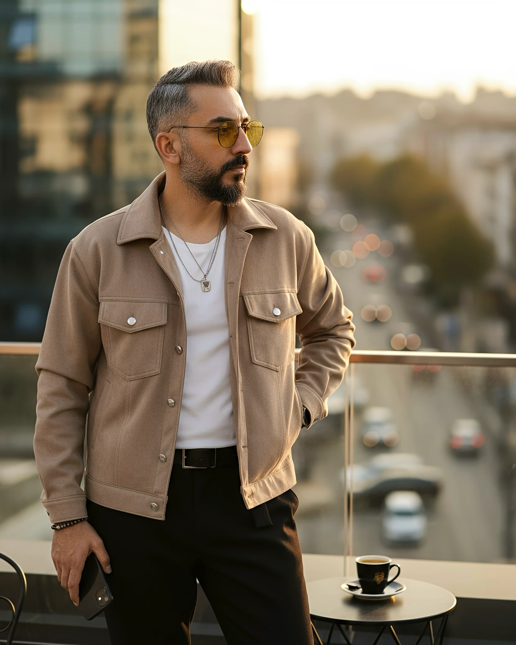 Boxy Fit Suede Men's Jacket - Beige