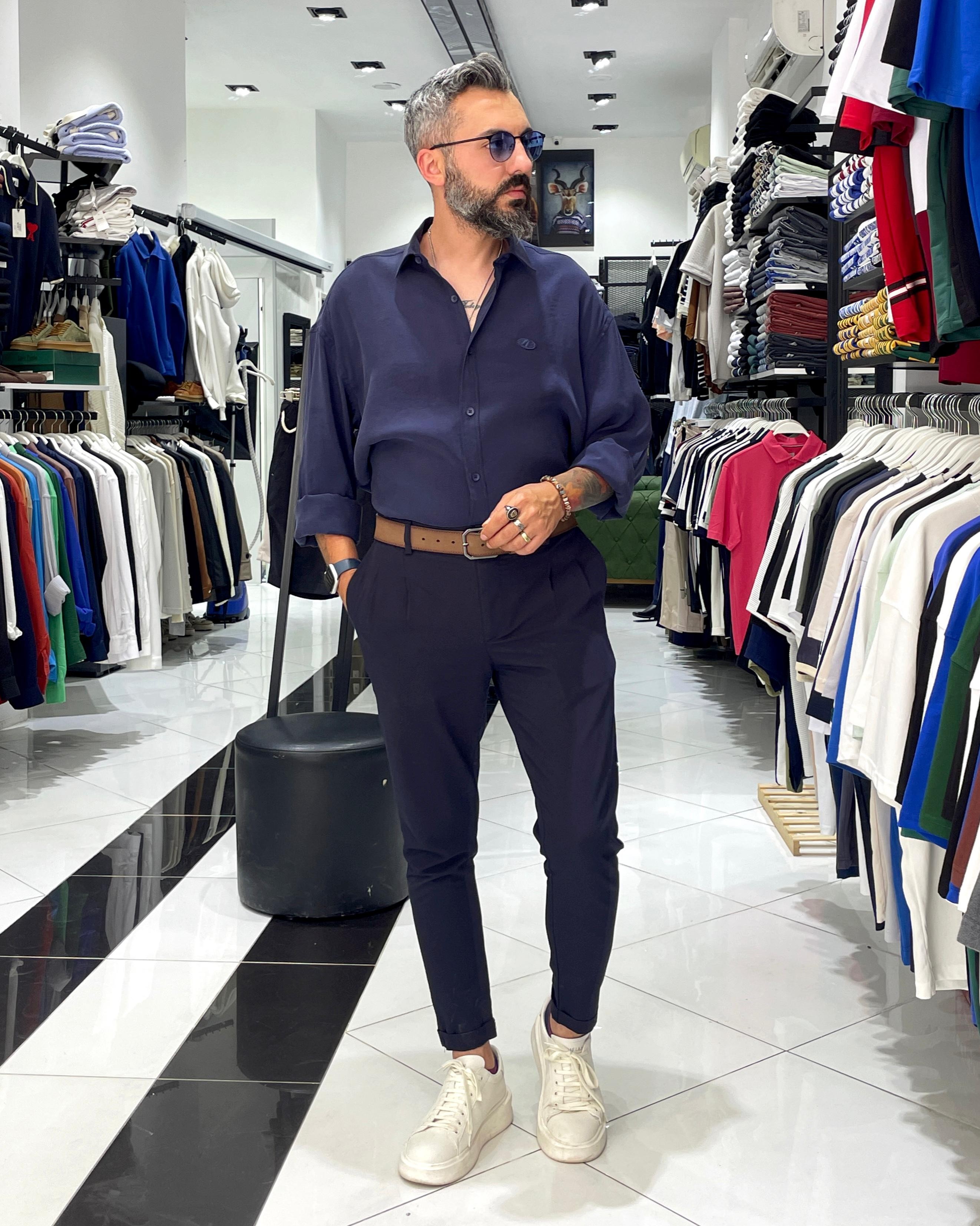 Modal Kumaş Ekstra Oversize Erkek Gömlek - lacivert