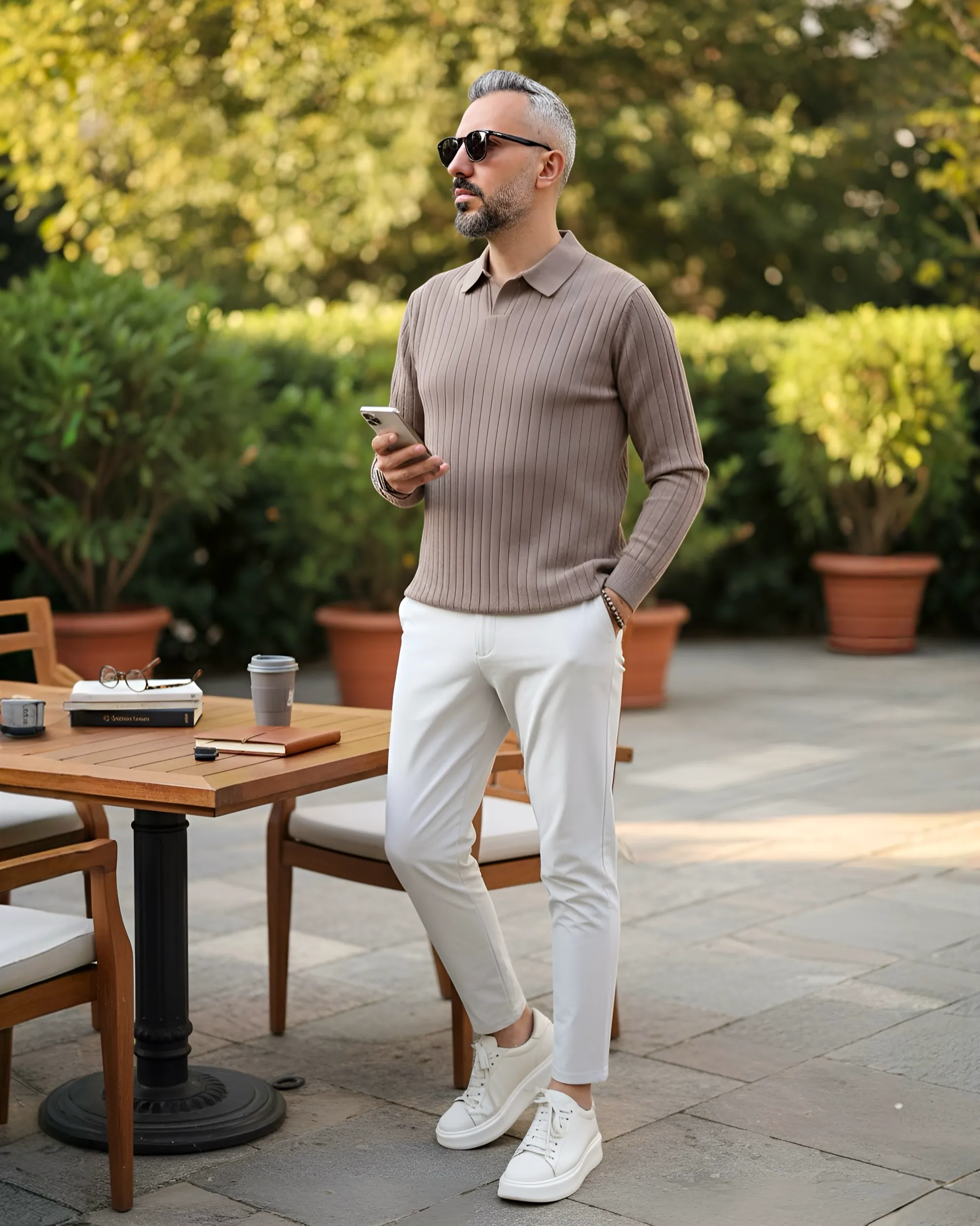 Old Money Rib Erkek Polo Yaka Triko Kazak - vizon