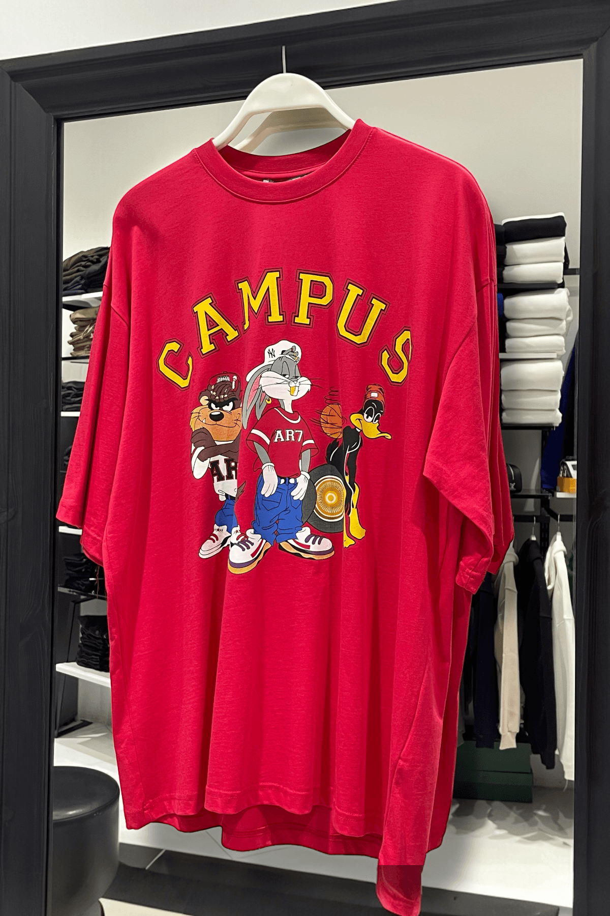Kampüs Baskılı Oversize %100 Pamuk Erkek T-Shirt – Higo Man - kırmızı