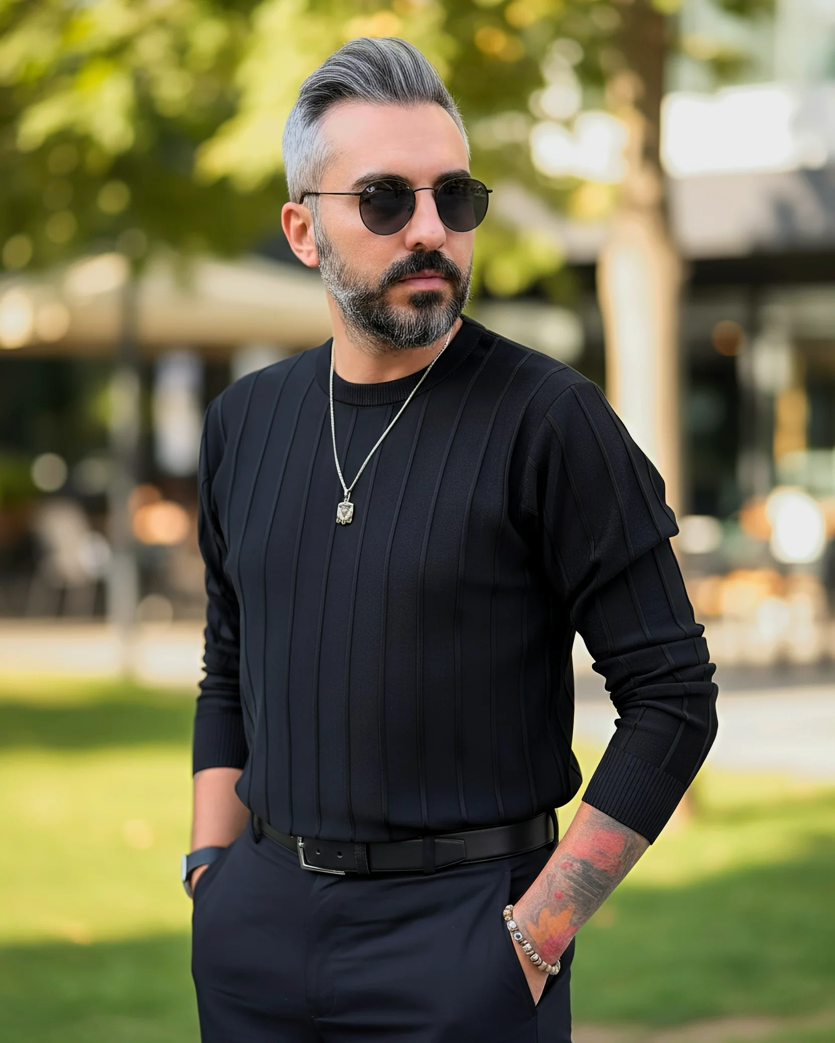 La Forma Fitil Dokulu Bisiklet Yaka Erkek Triko Kazak - siyah