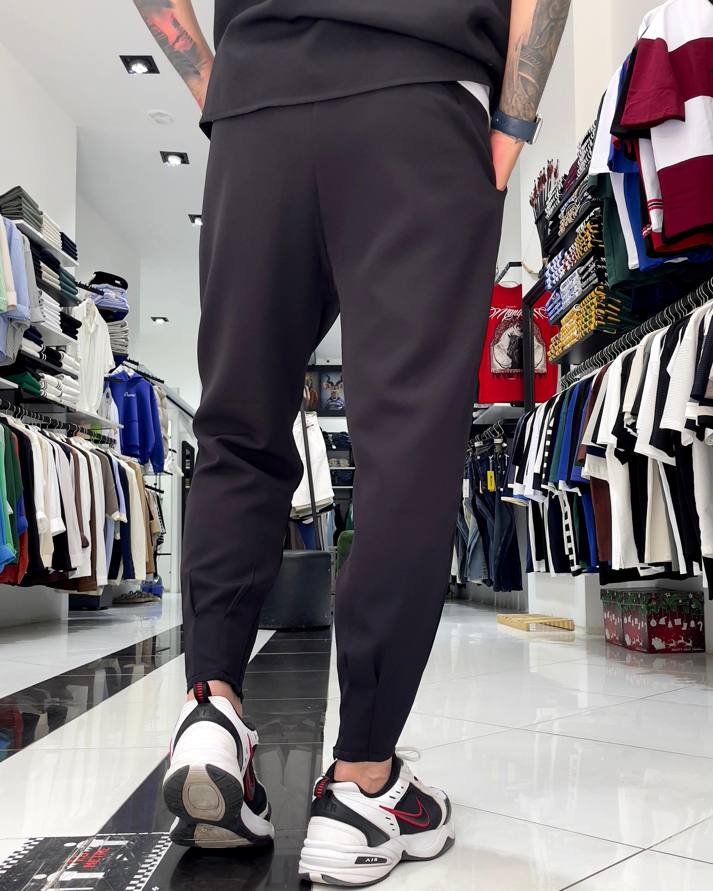 Zippered Jogger Pants Gray - Black