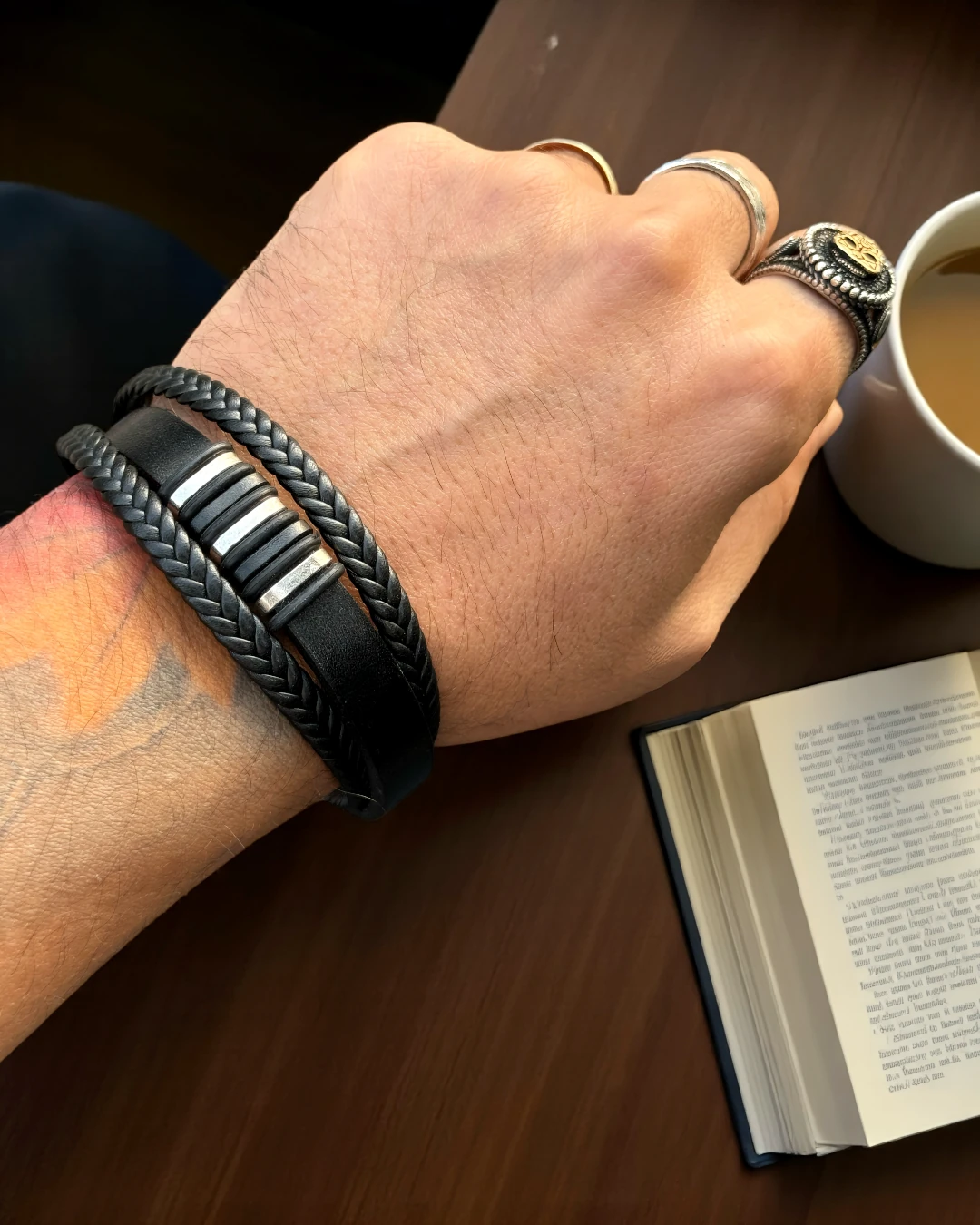 Urban Rings | Siyah Örgü Detaylı Erkek Bileklik