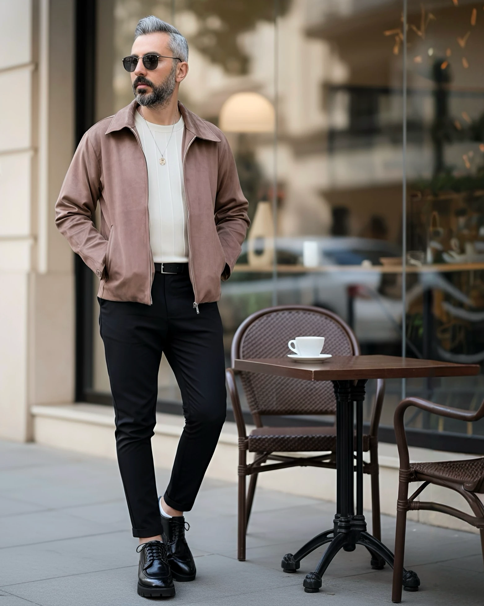 Nubuk Süet Relaxed Fit Fermuarlı Erkek Ceket - vizon