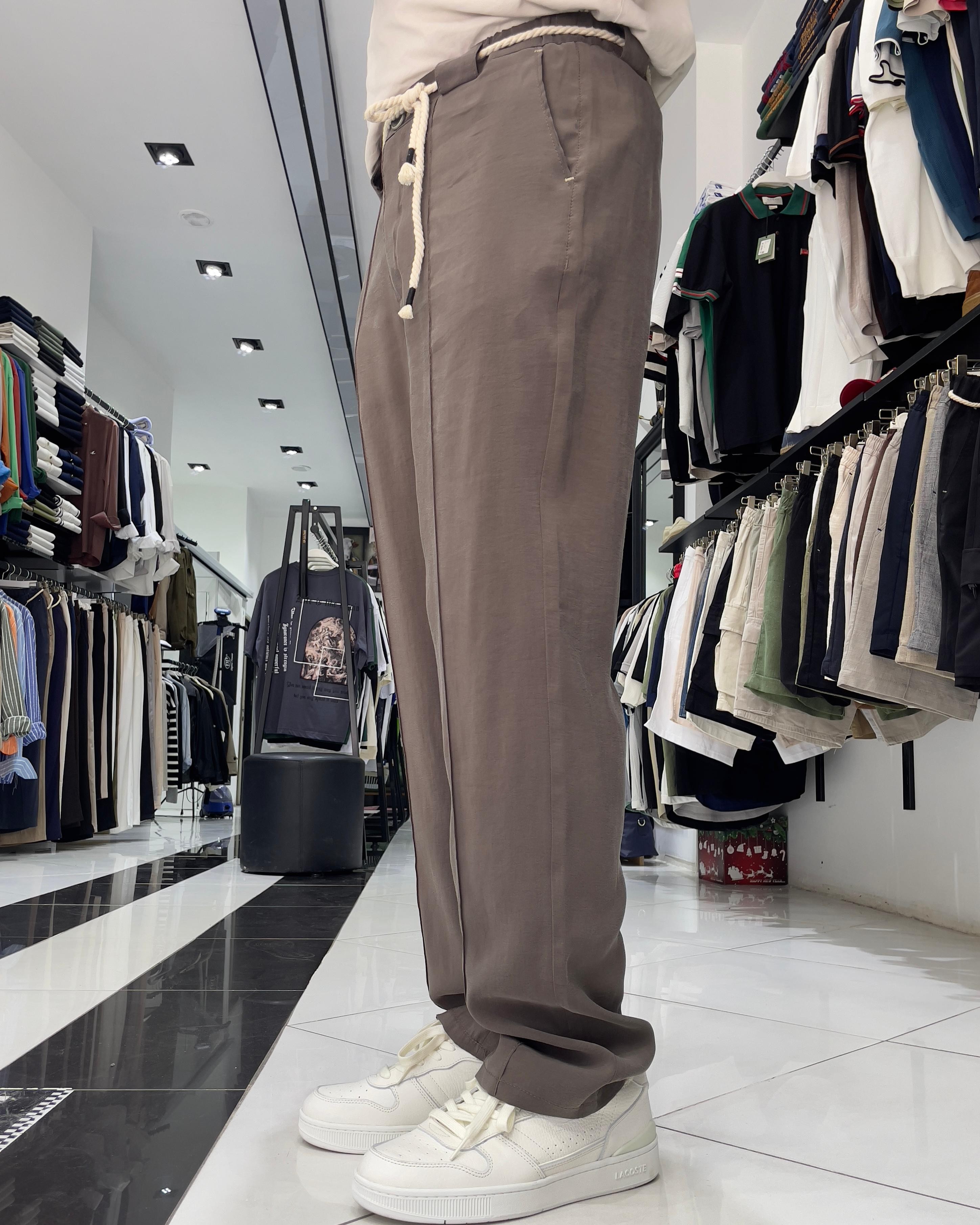 Modal Kumaş Kemer Detaylı Baggy Fit Erkek Pantolon - kahve
