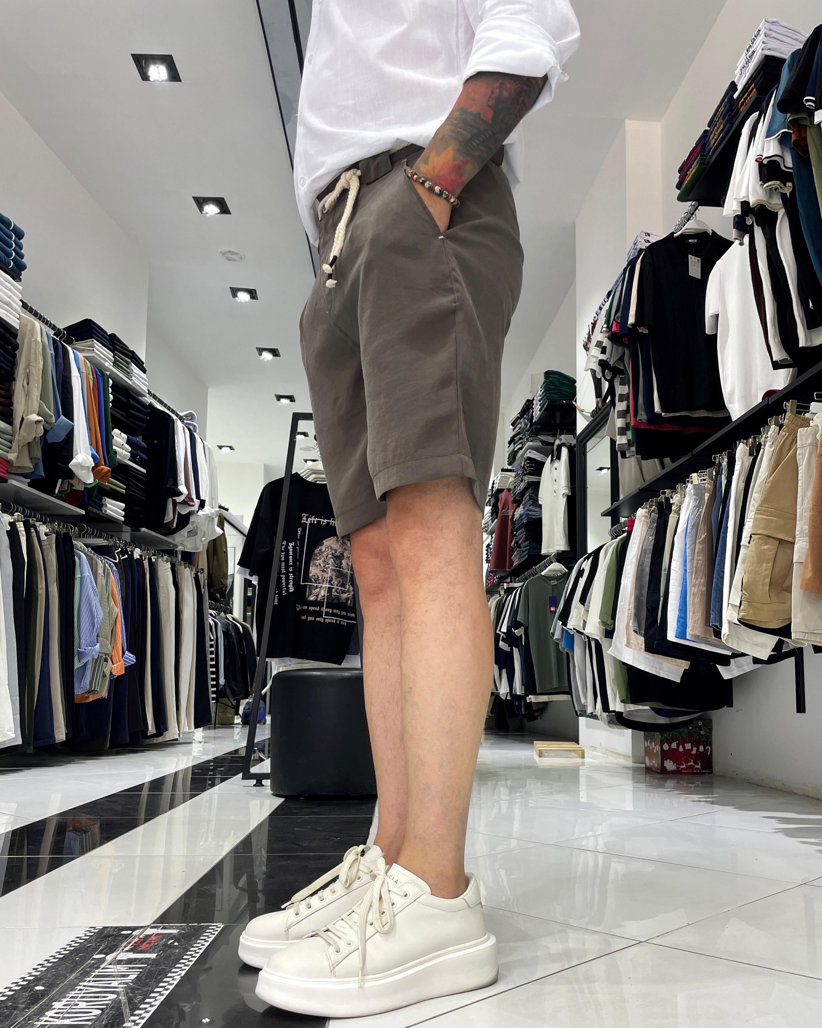 Modal Fabric Belt Detailed Men's Shorts - Brown