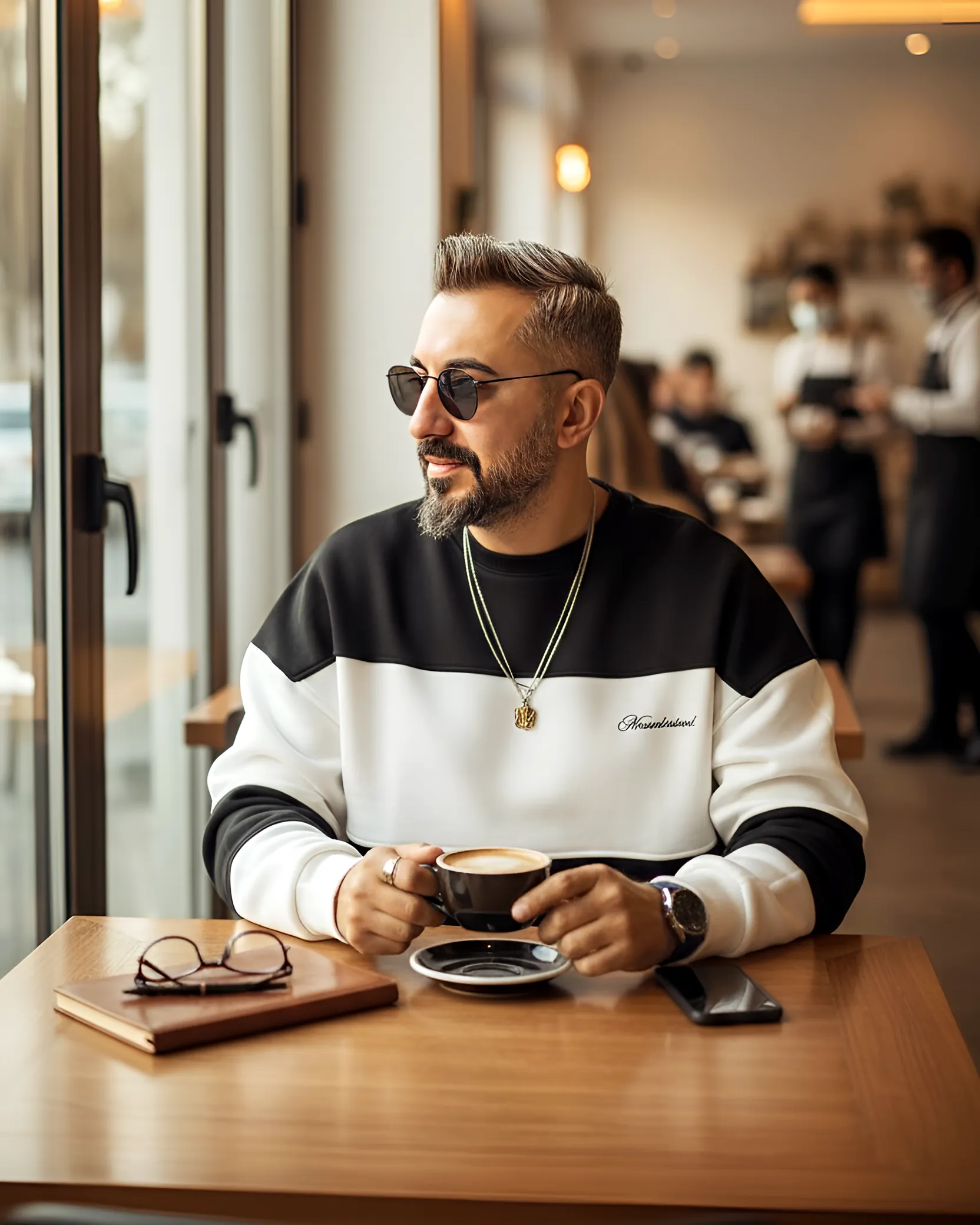 Siyah Beyaz Blok Detaylı Erkek Oversize Sweatshirt