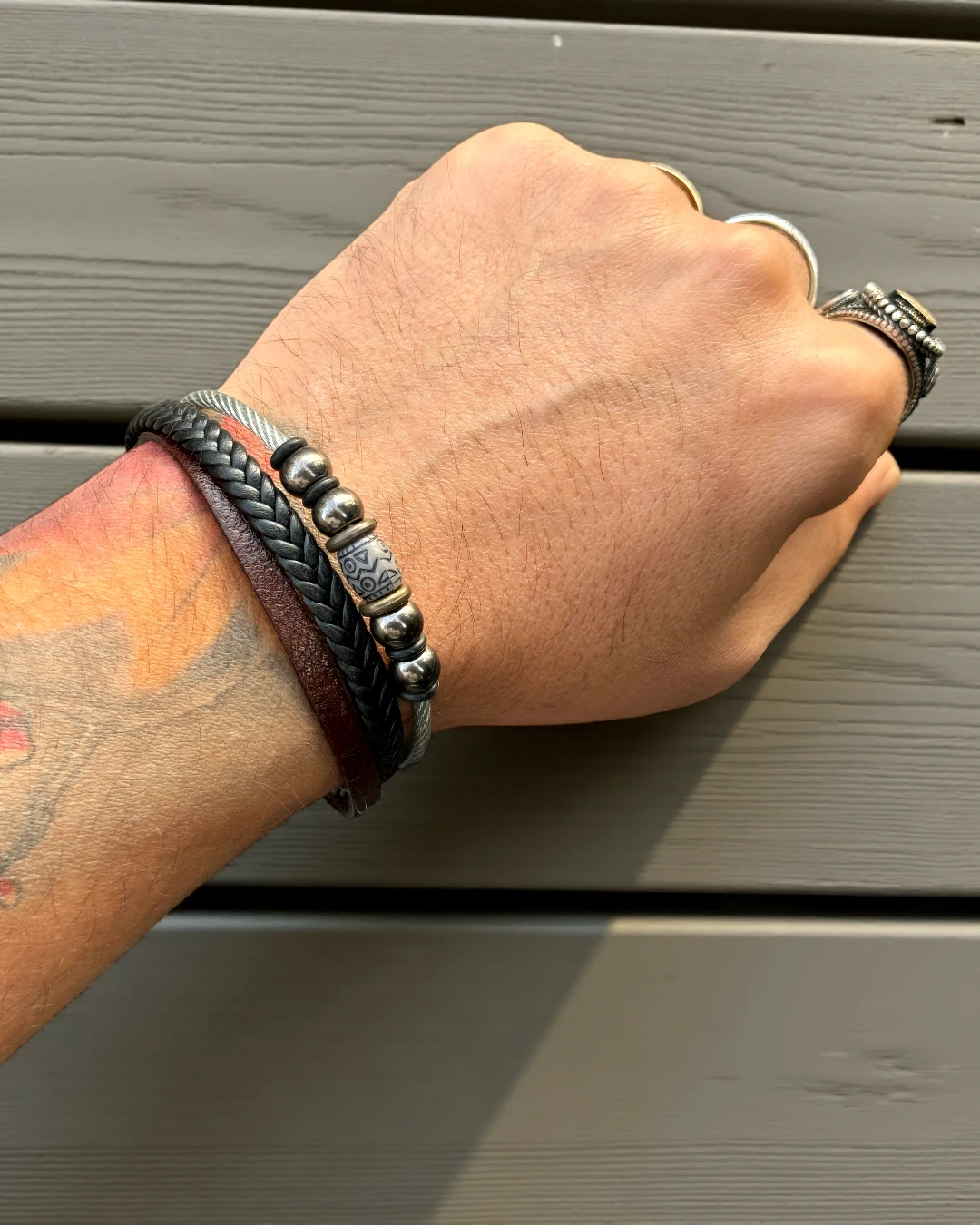 Tribal Nomad | Erkek Deri & Metal Detaylı Bileklik