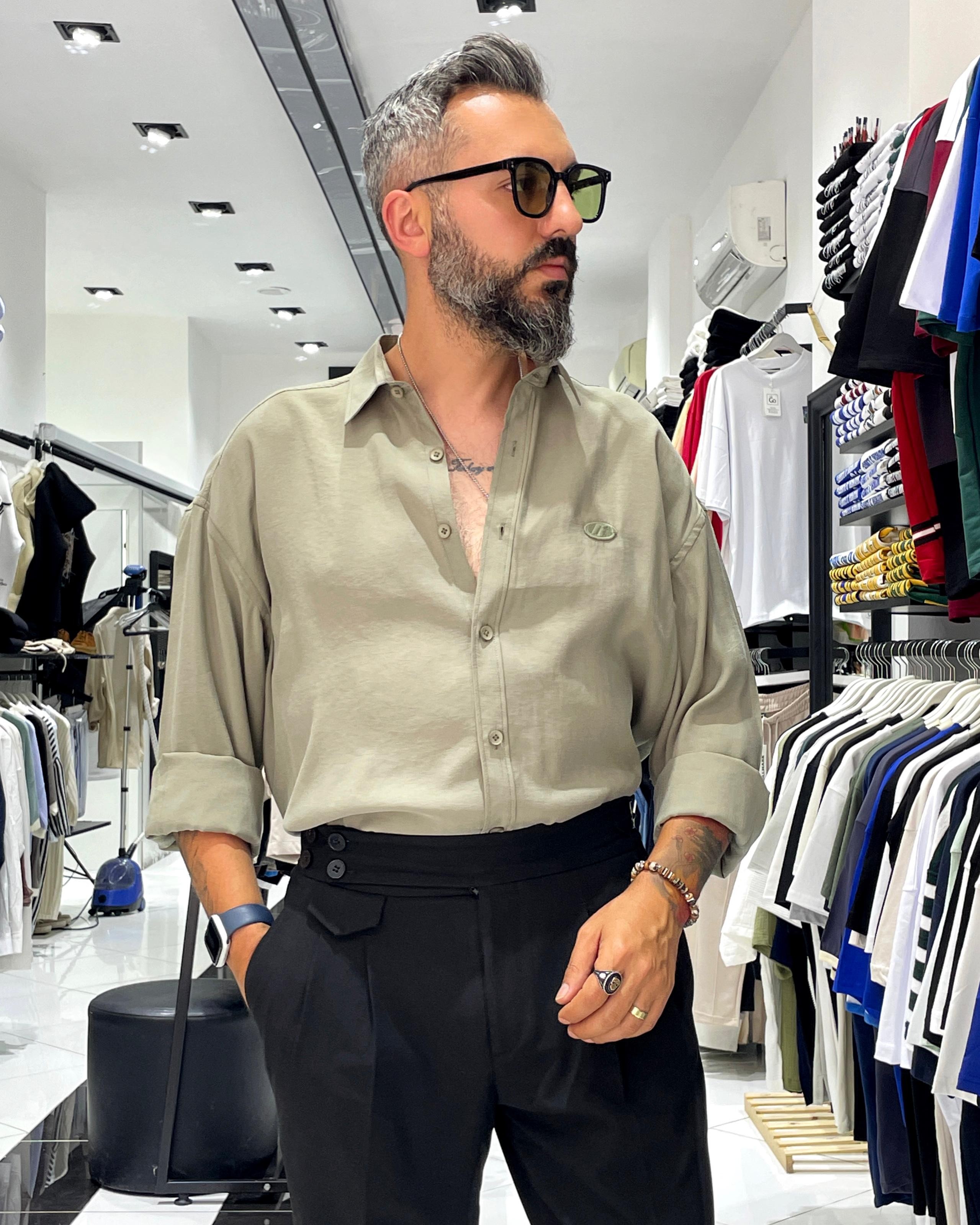 Modal Kumaş Ekstra Oversize Erkek Gömlek - yeşil