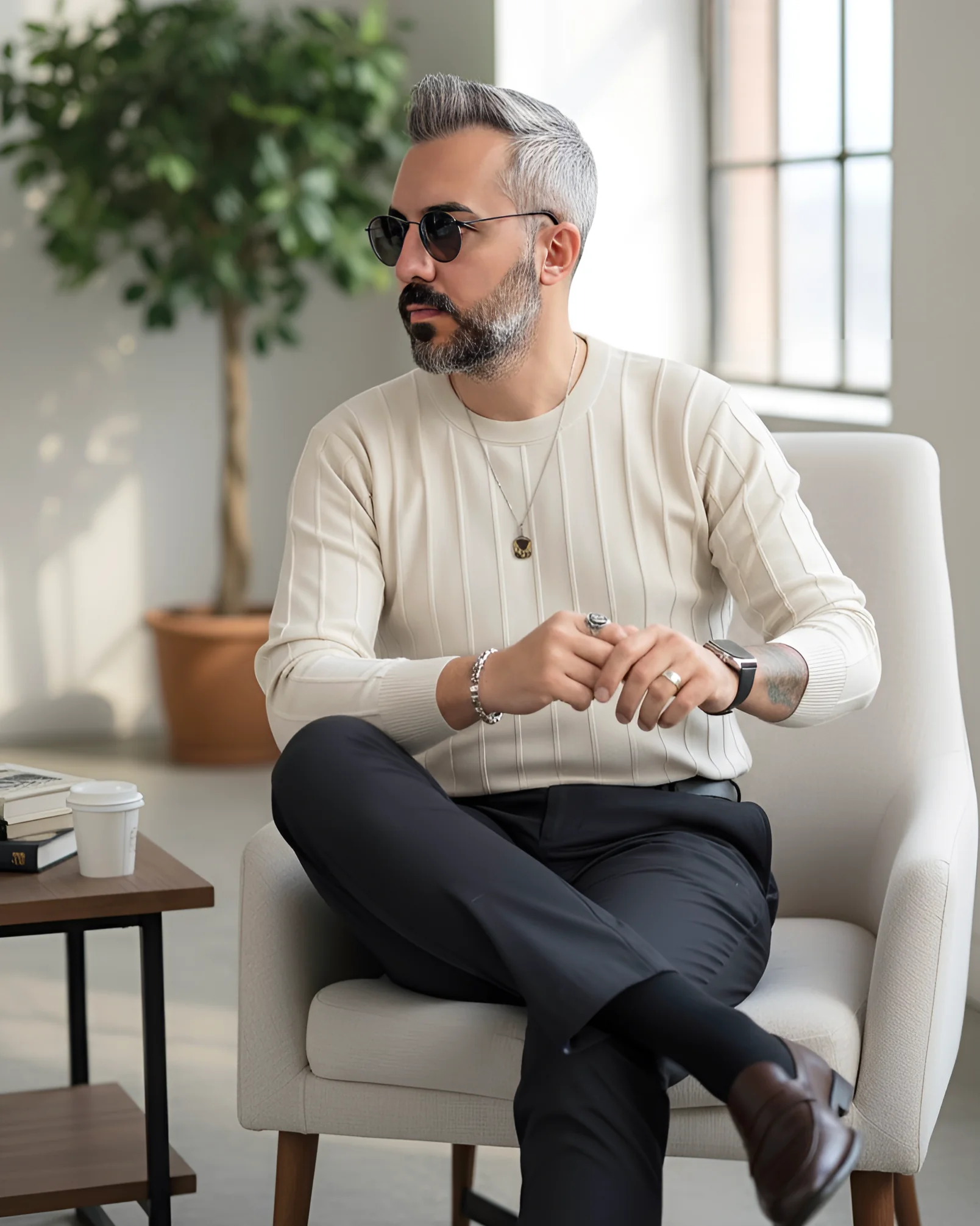 La Forma Fitil Dokulu Bisiklet Yaka Erkek Triko Kazak - bej