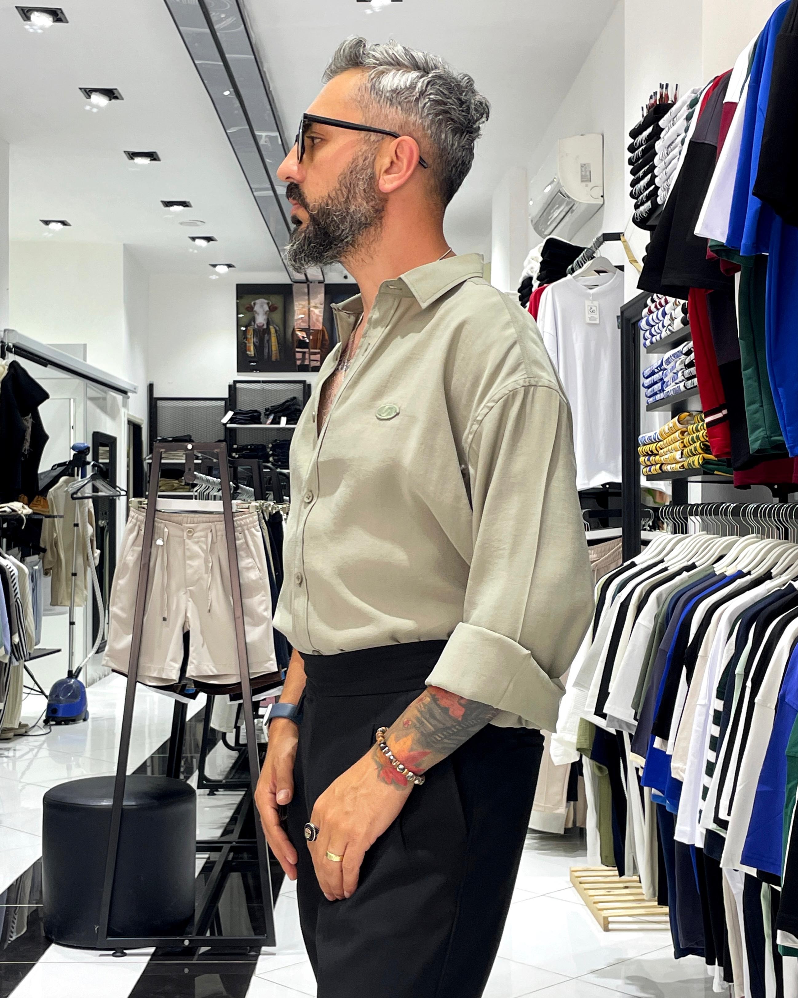 Modal Kumaş Ekstra Oversize Erkek Gömlek - yeşil