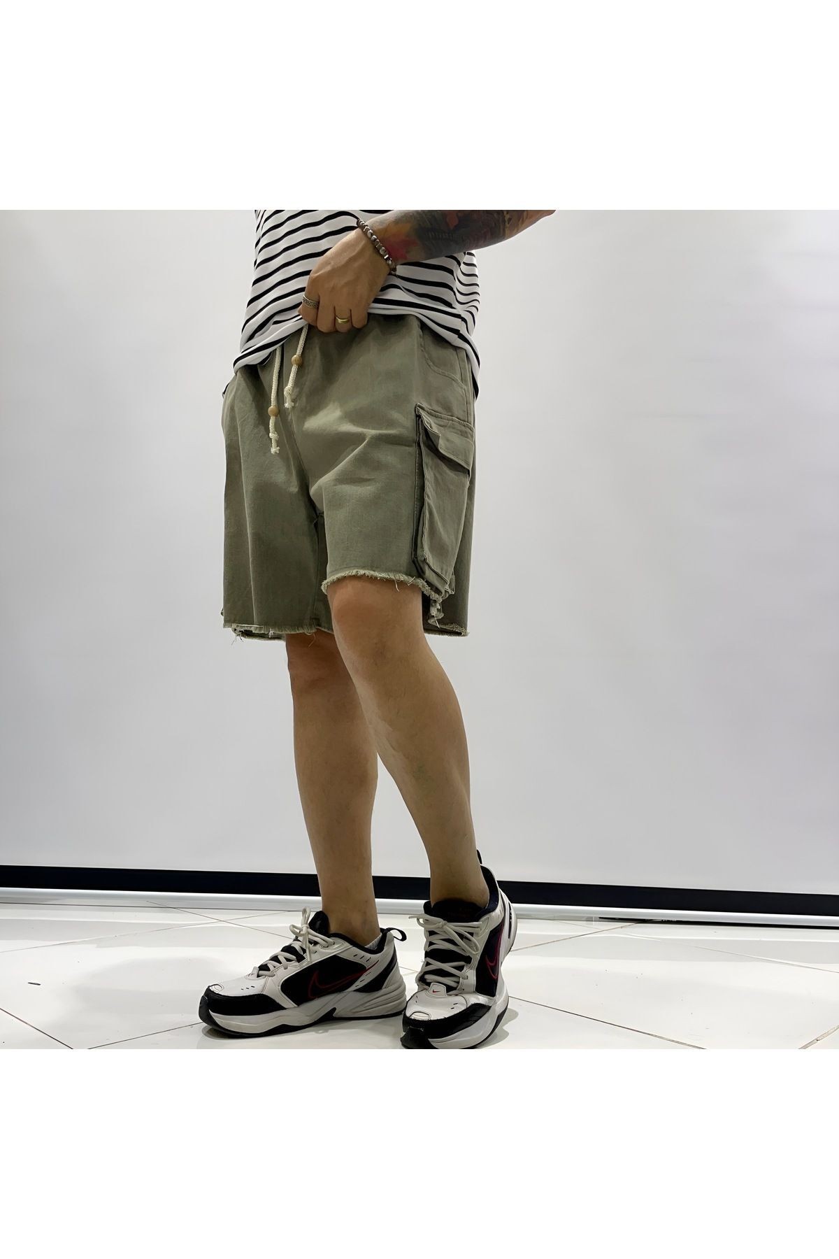 Baggy Fit Organik Denim Erkek Kargo Şort – Higo Man - kül