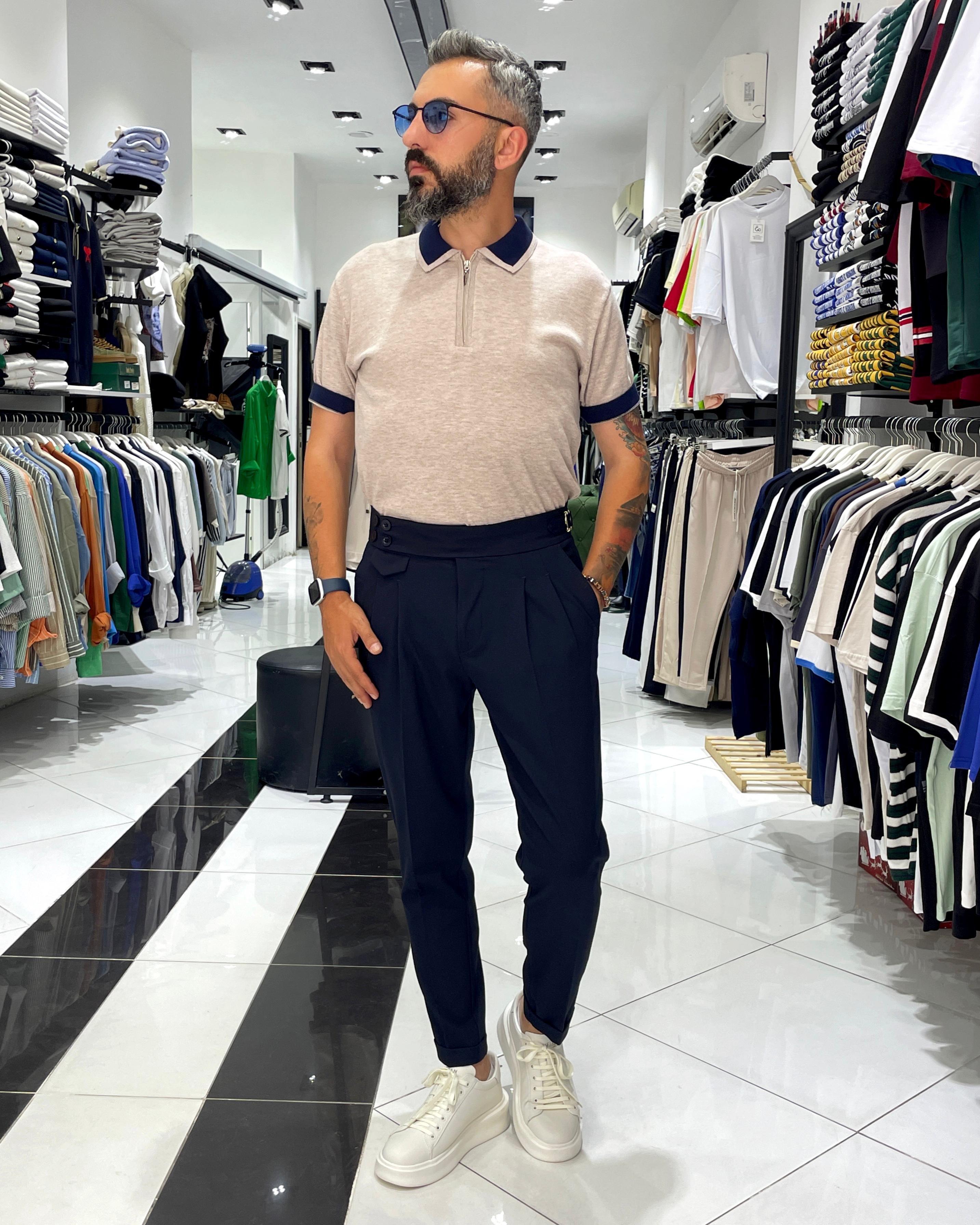 Old Money Yüksek Bel İtalyan Kesim Pantolon - lacivert