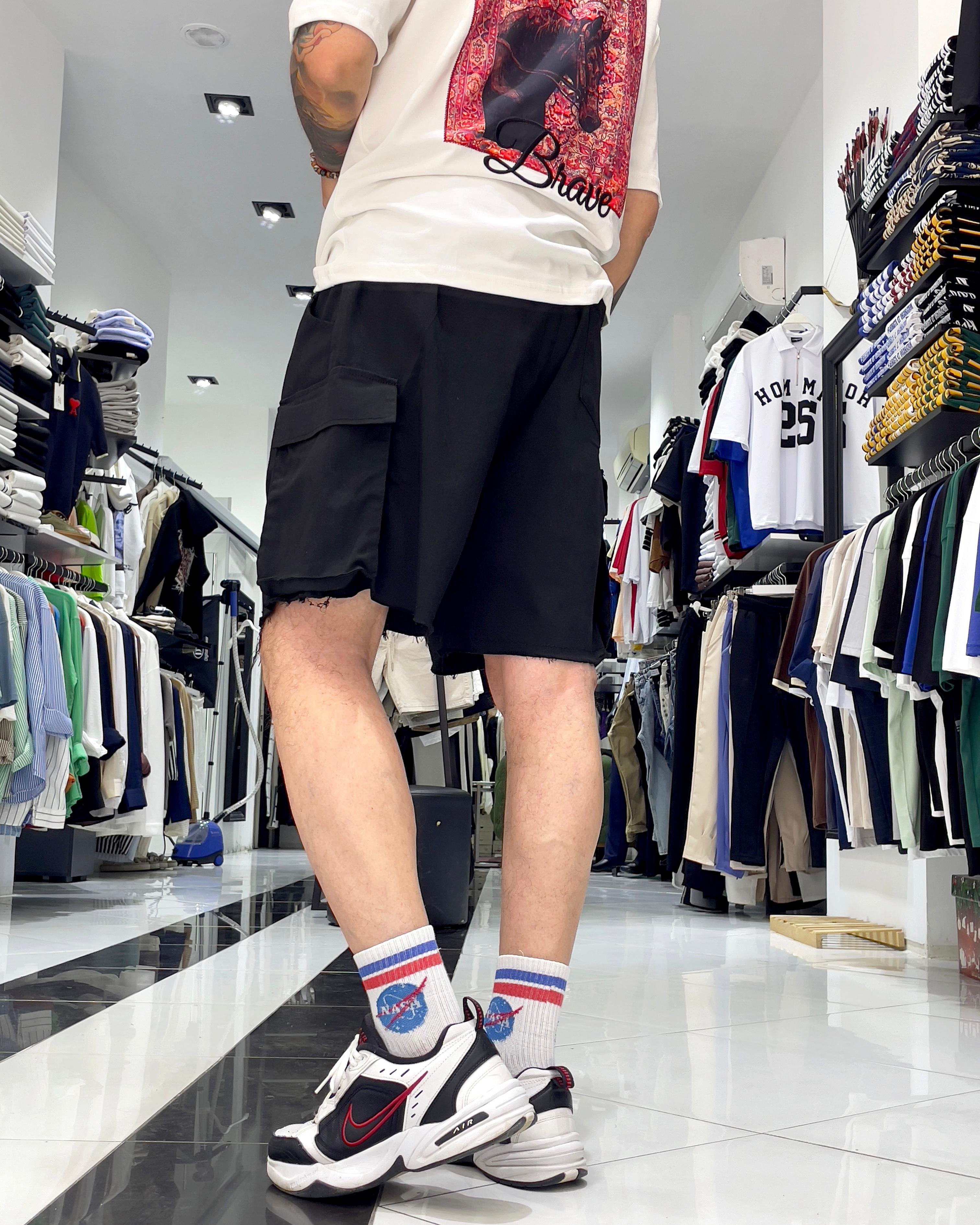 Baggy Fit Organik Denim Erkek Kargo Şort – Higo Man - siyah