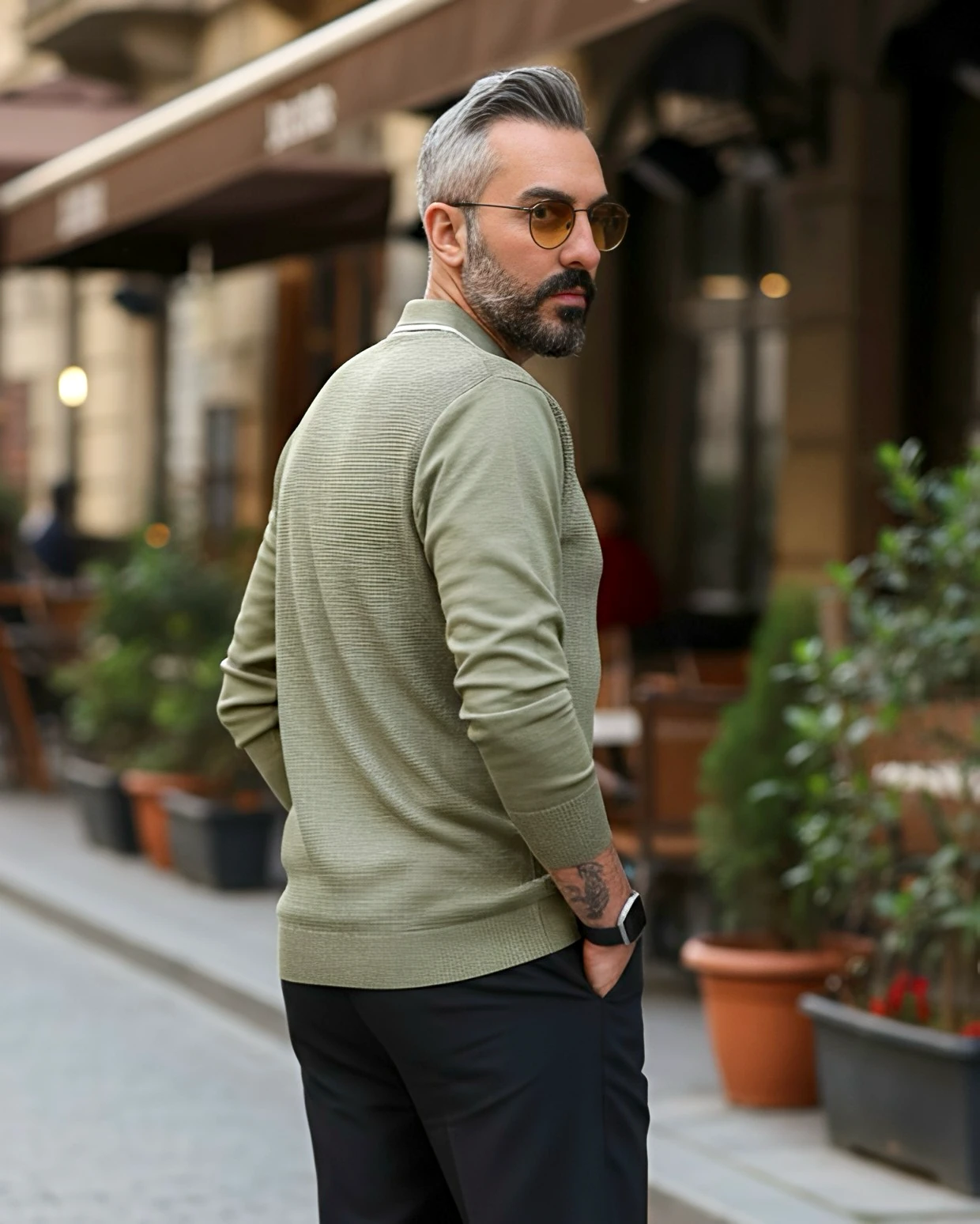 Old Money Erkek Yarım Fermuarlı Triko Kazak - yeşil