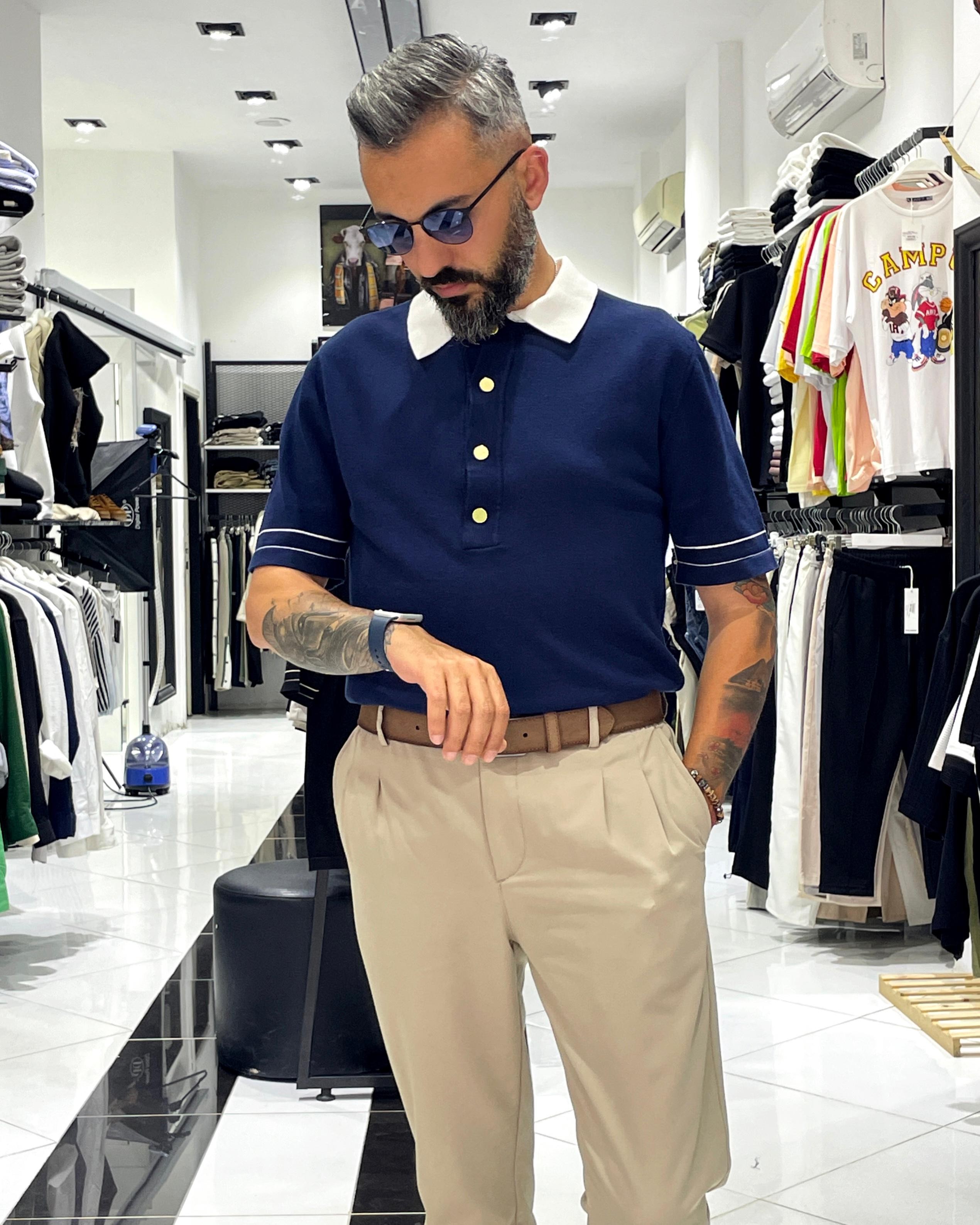 Old Money Triko Polo Yaka Erkek T-Shirt - lacivert