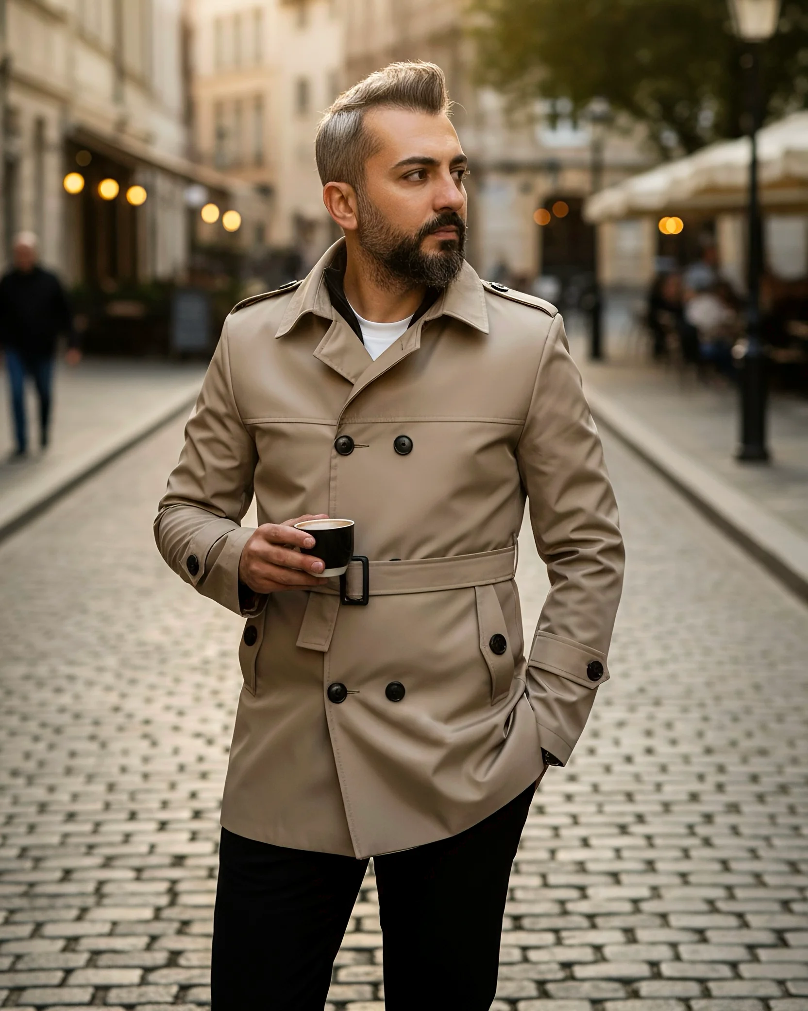 Kısa Mevsimlik Su Geçirmez Erkek Trençkot – Apolet Detaylı