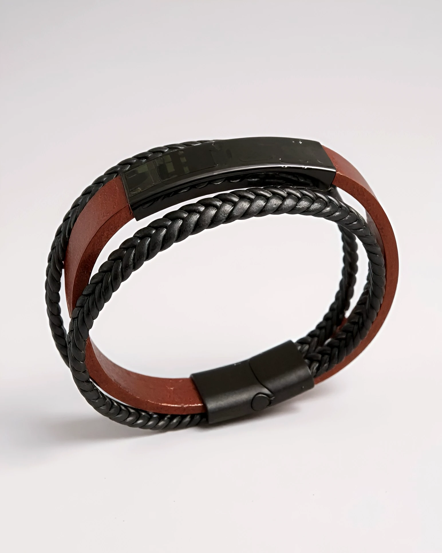 Cinder Line · Çift Katman Örgülü Deri Erkek Bileklik