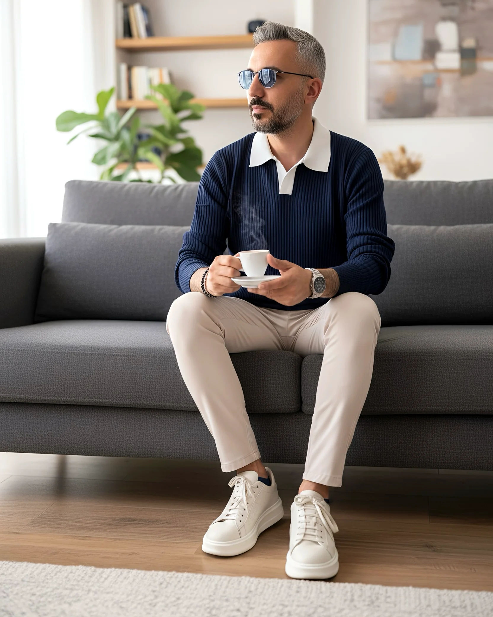 Old Money Triko Polo Yaka Erkek Kazak - lacivert