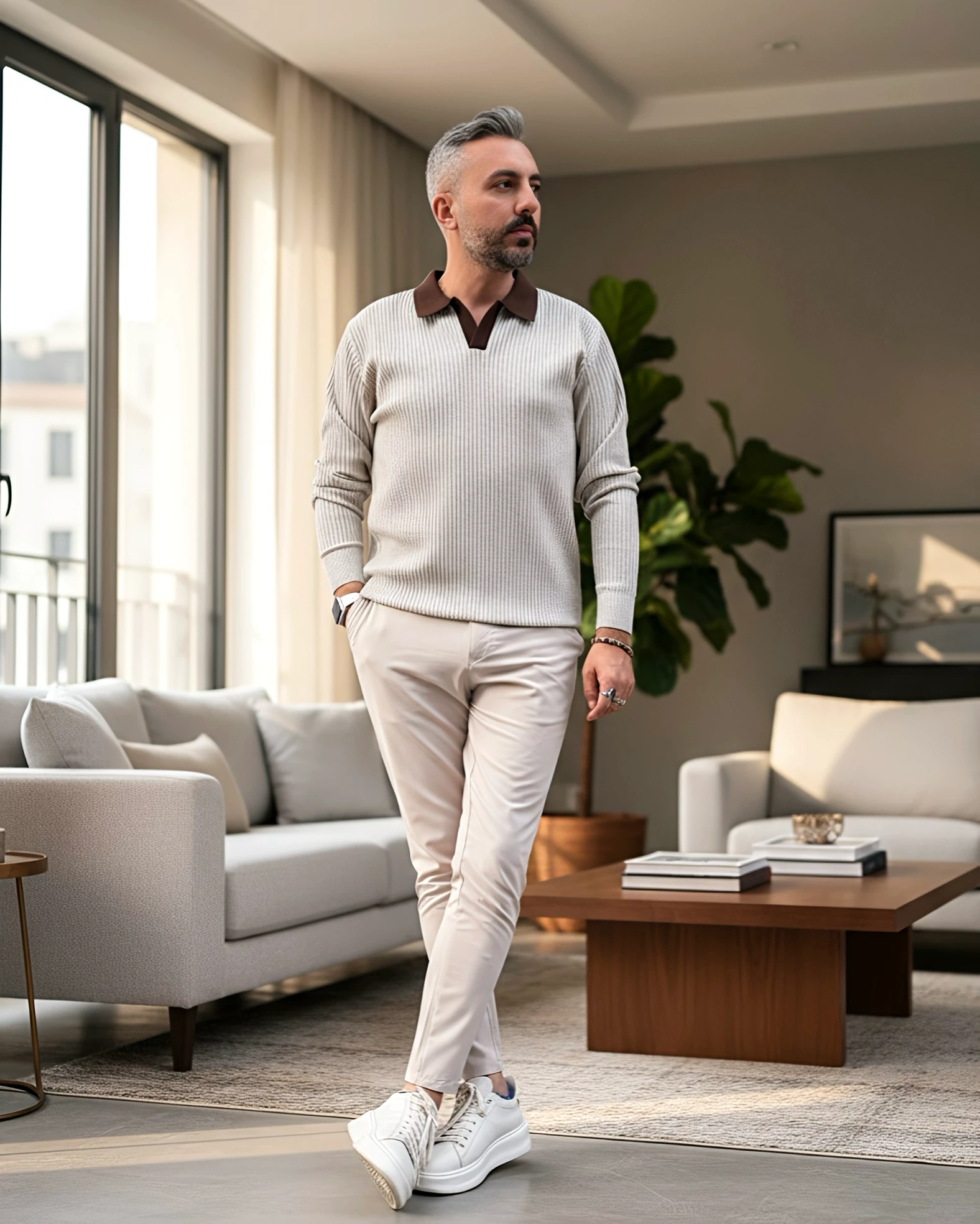 Old Money Triko Polo Yaka Erkek Kazak - krem