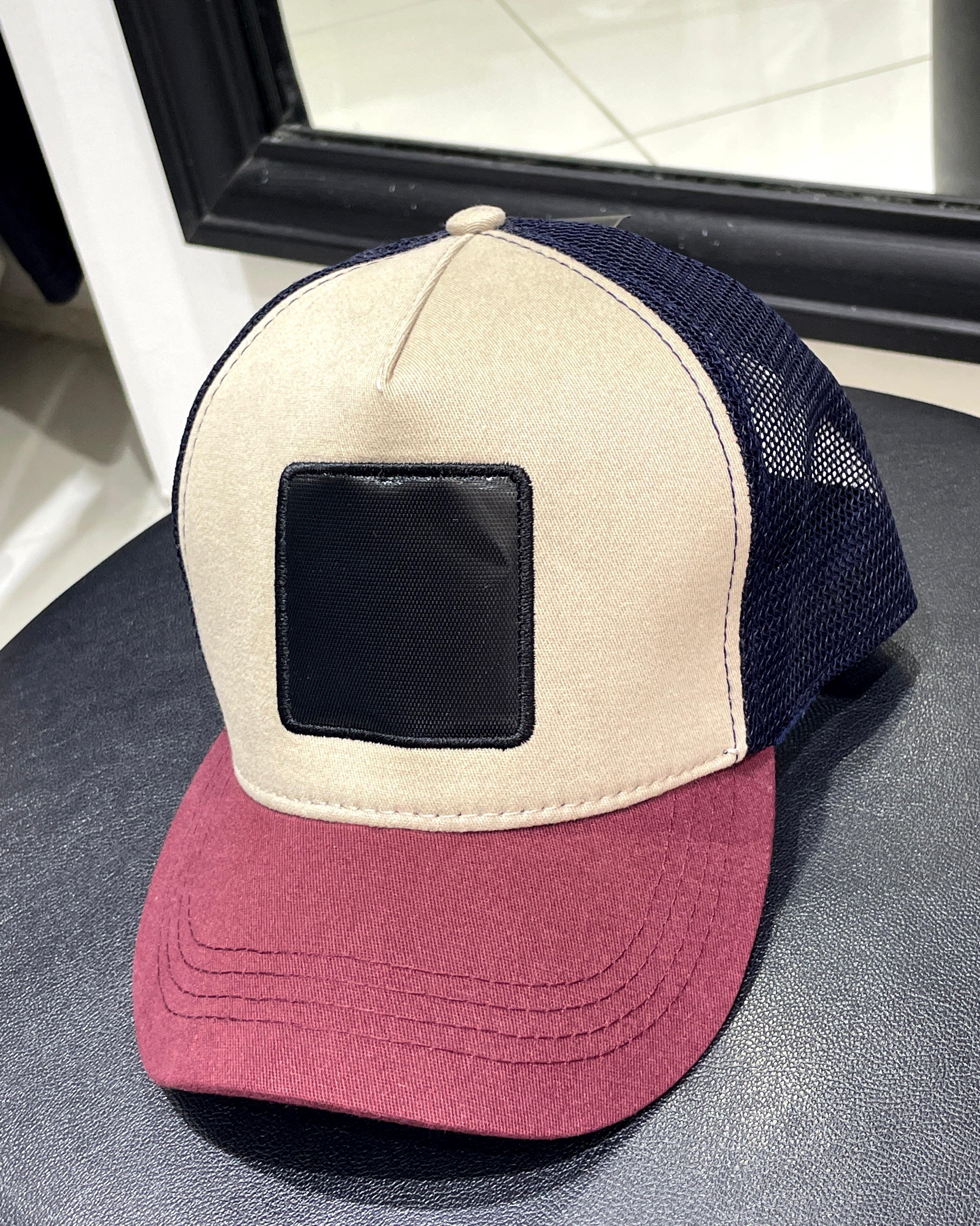 Değiştirilebilir Kare Patchli Unisex Şapka - lacivert/bordo/bej