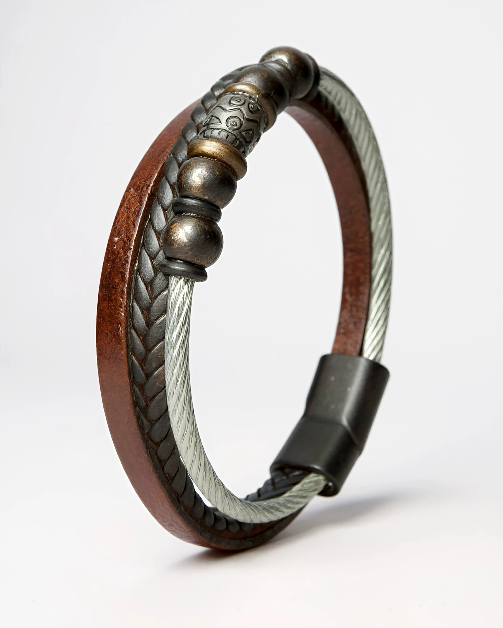 Tribal Nomad | Erkek Deri & Metal Detaylı Bileklik