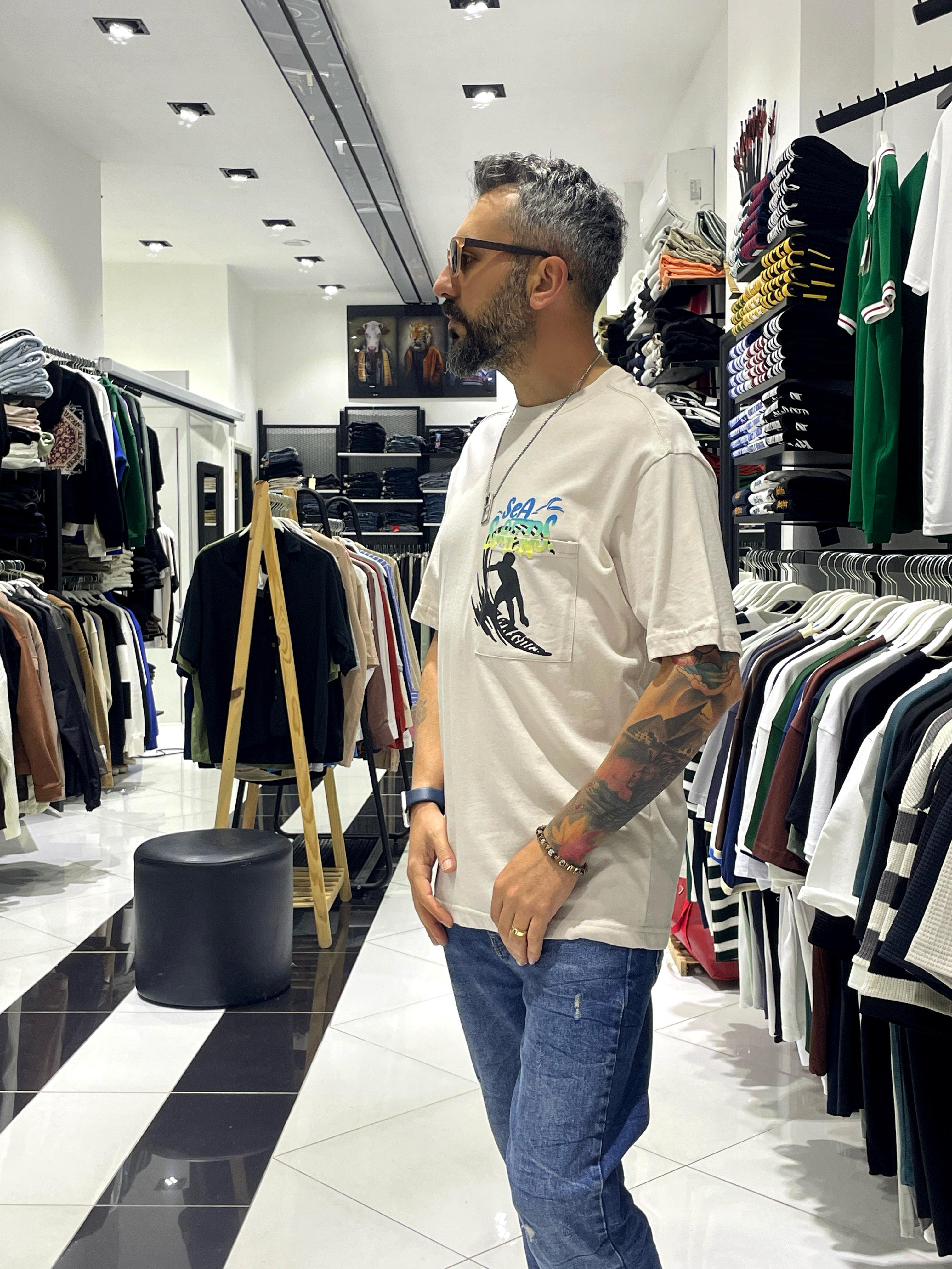 Sea Surfers Sloganlı Oversize T-Shirt - krem/bej