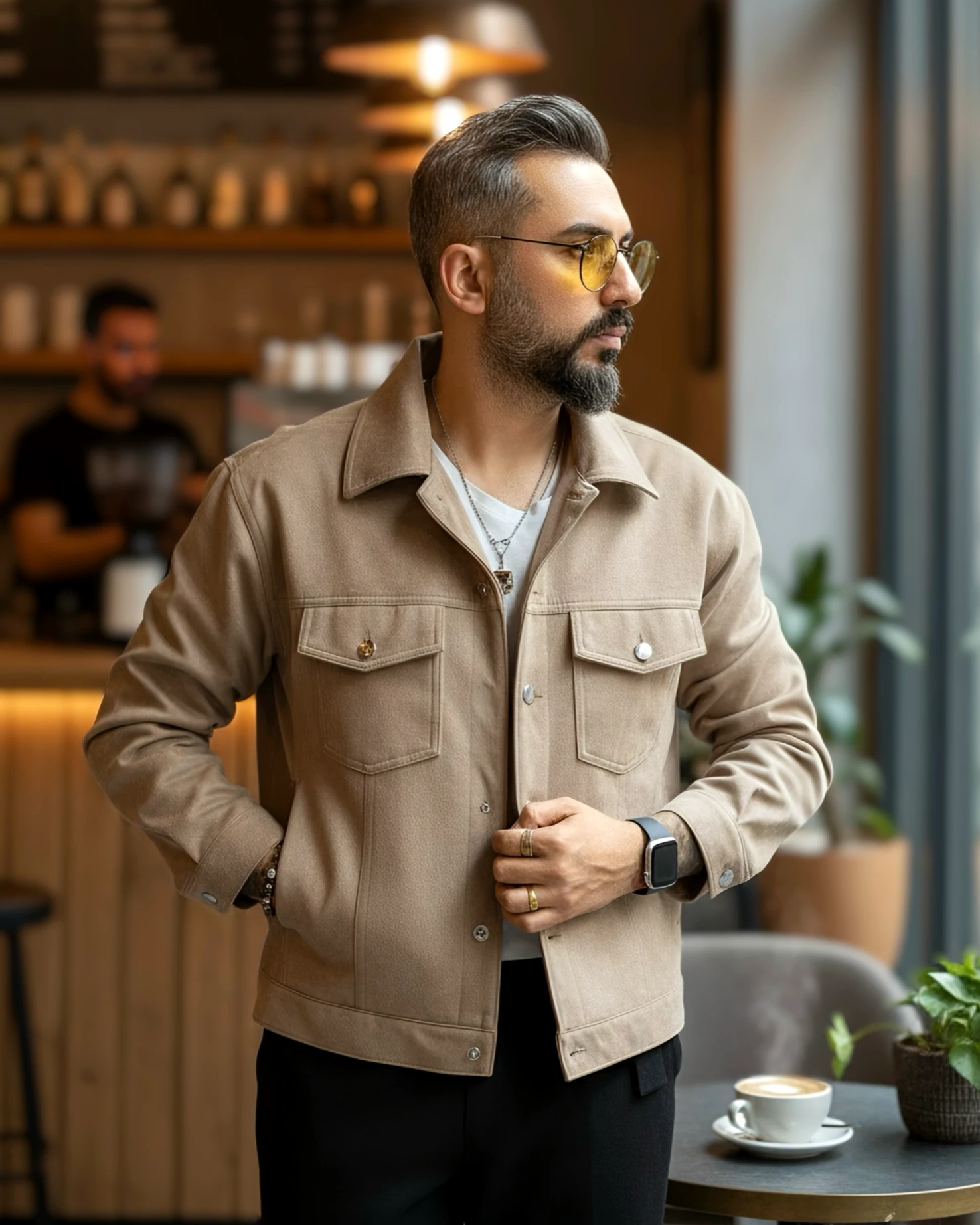 Boxy Fit Suede Men's Jacket - Beige