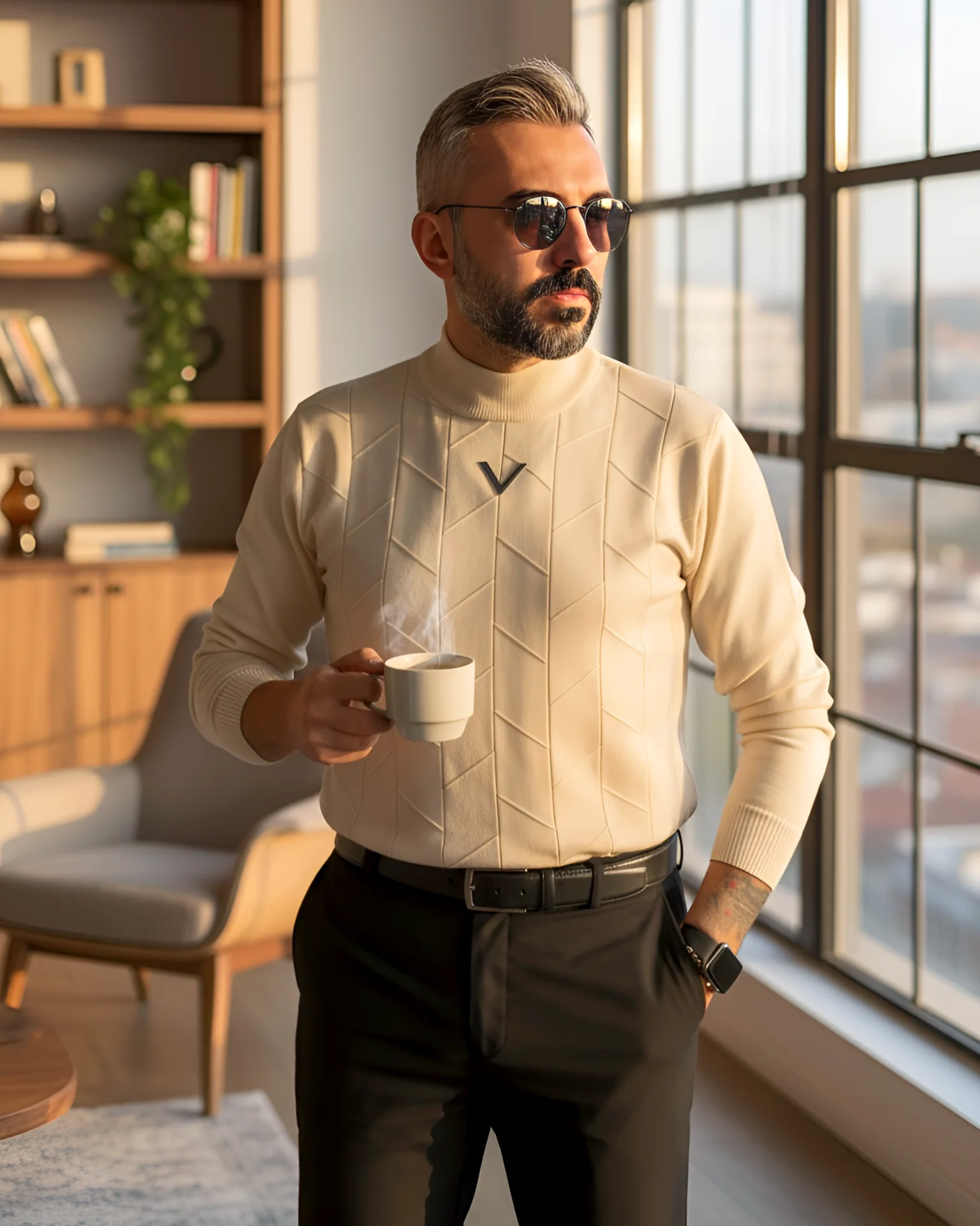 Yarım Balıkçı Desenli Triko Erkek Kazak - Kavuniçi