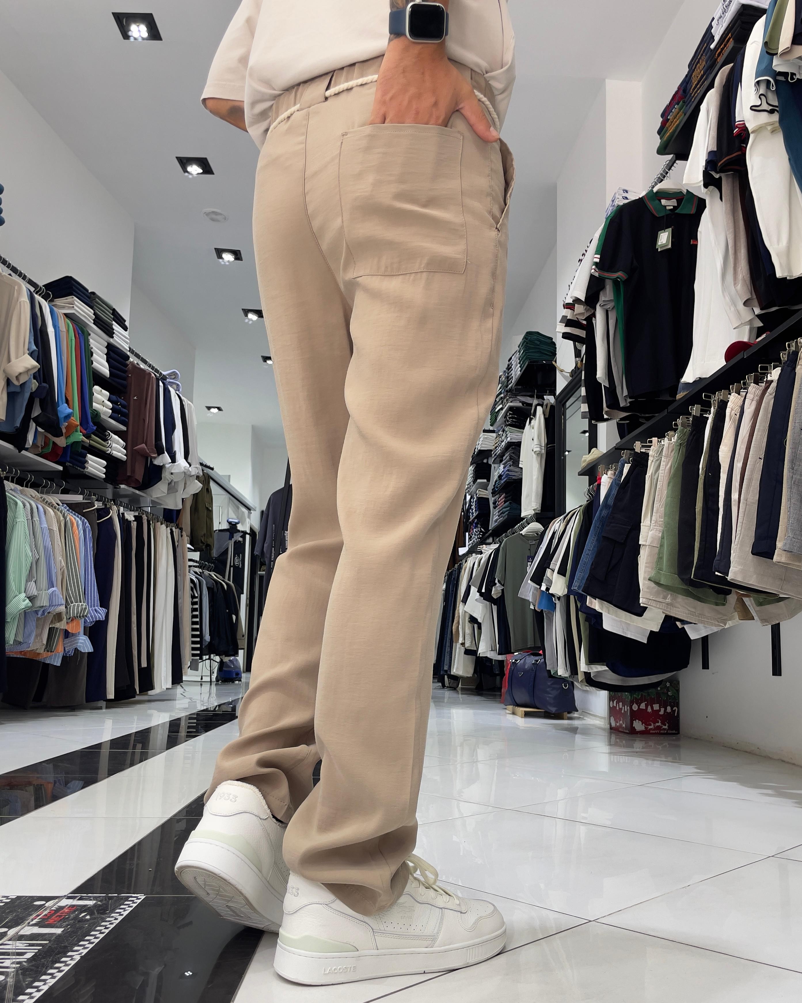 Modal Kumaş Kemer Detaylı Baggy Fit Erkek Pantolon