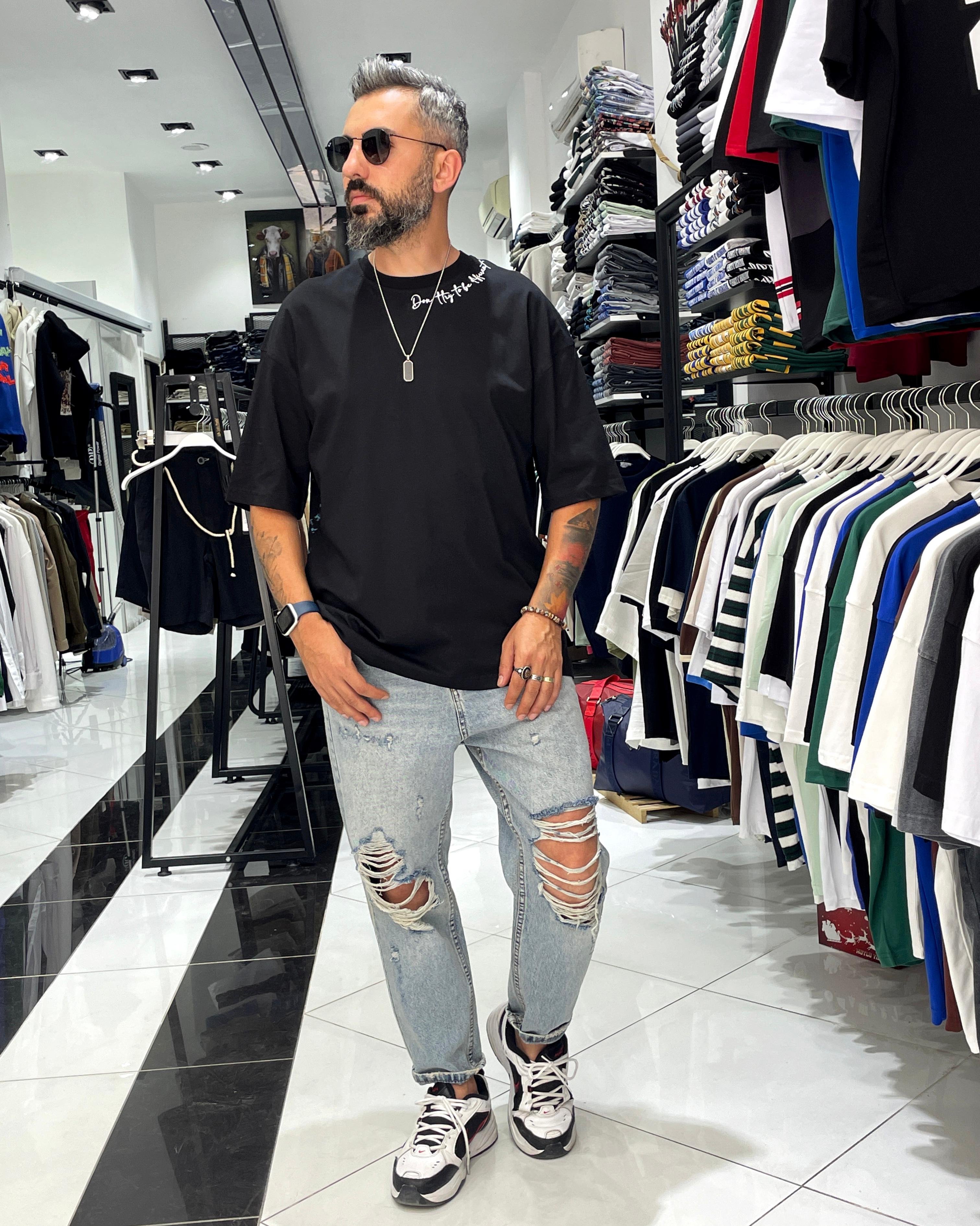 Boya Efektli Erkek Oversize T-Shirt