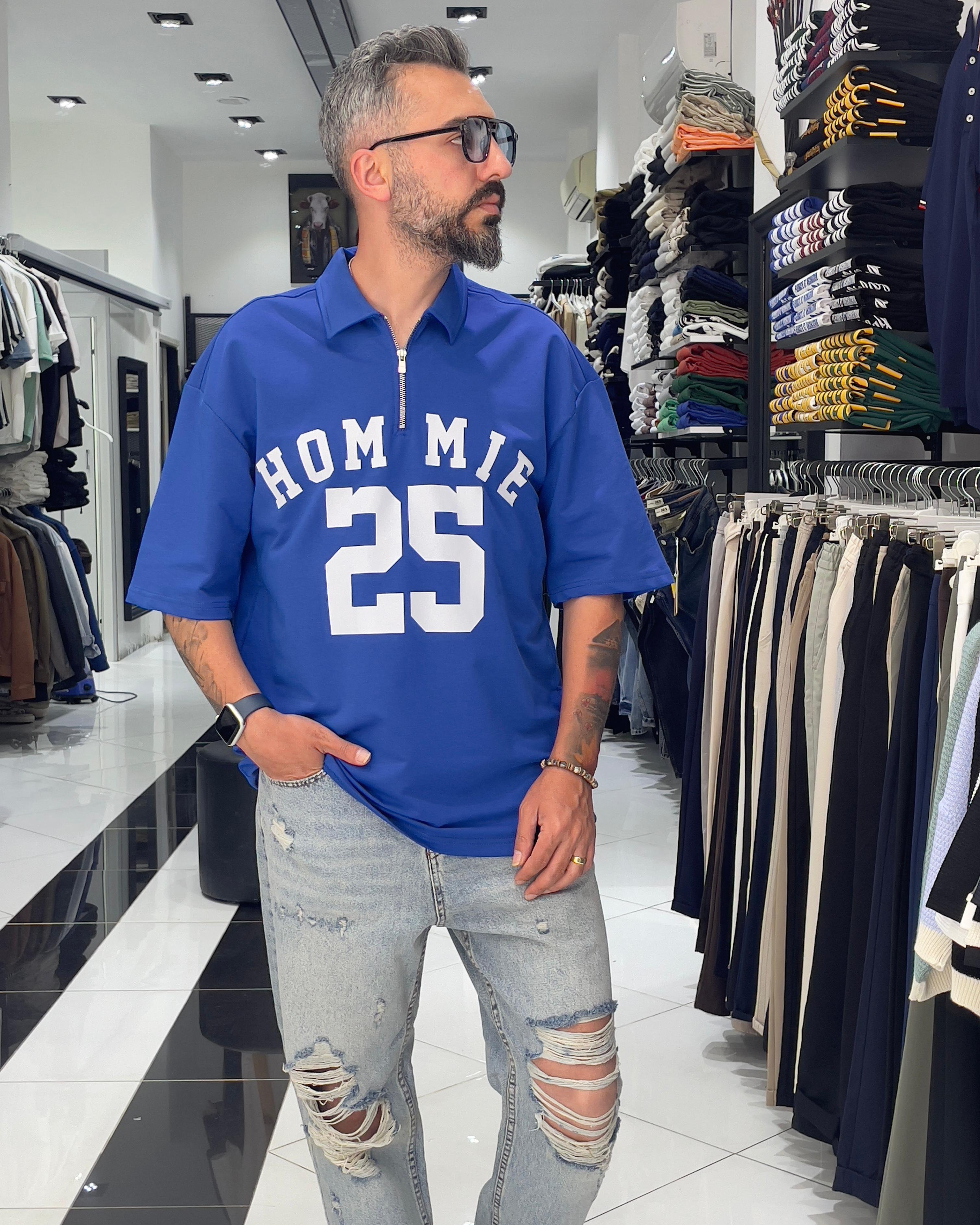 Hommie Baskili Oversize Erkek Polo Yaka T-Shirt