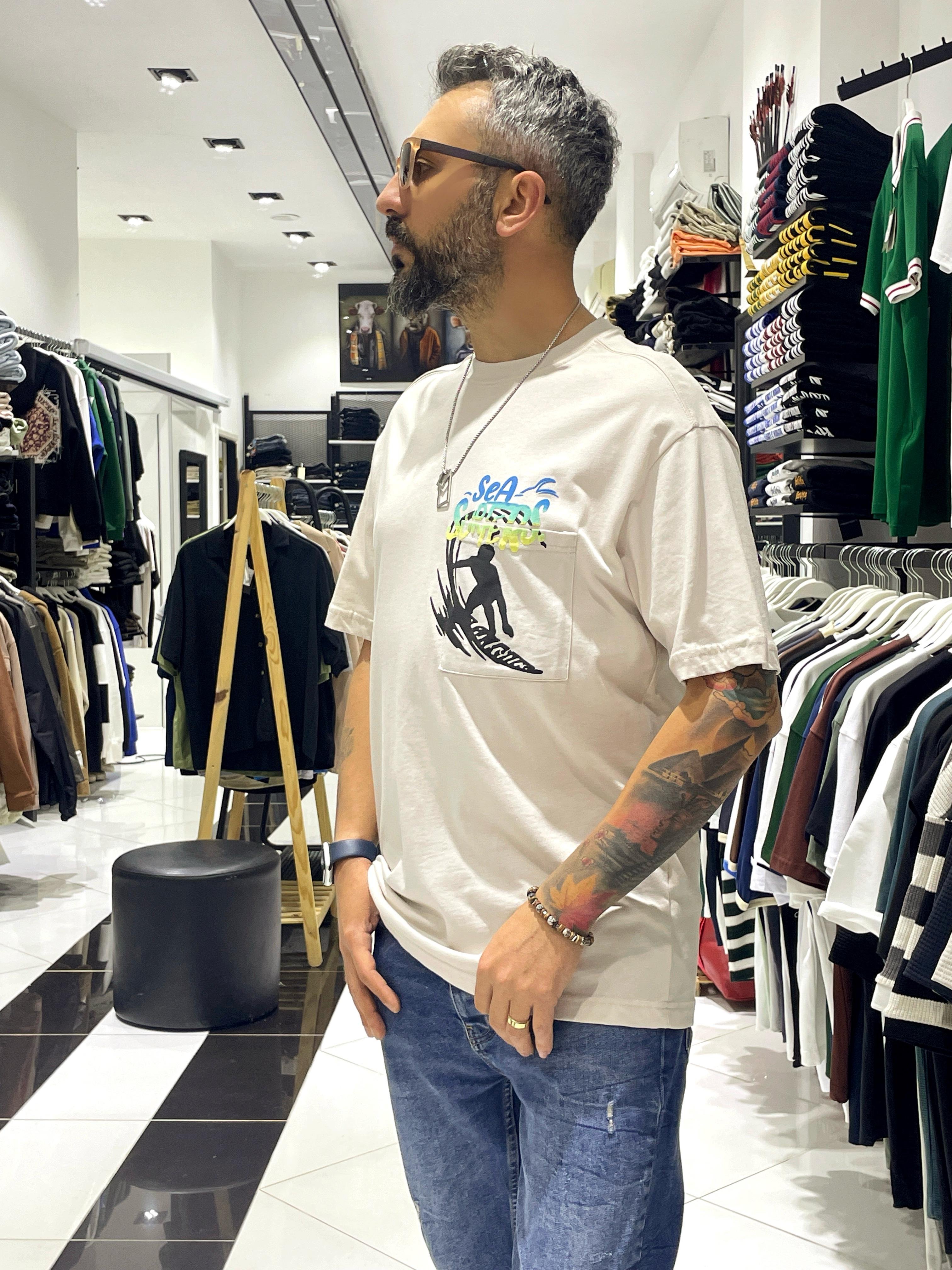 Sea Surfers Sloganlı Oversize T-Shirt - krem/bej