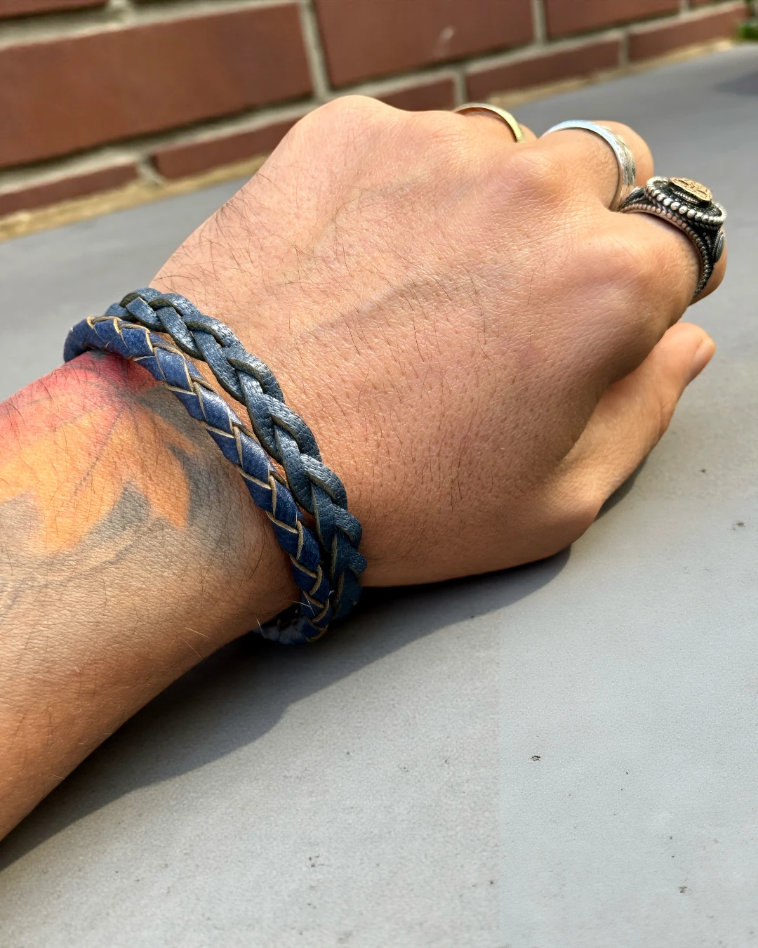 Double Braid Heritage Bileklik – Mavi & Antrasit