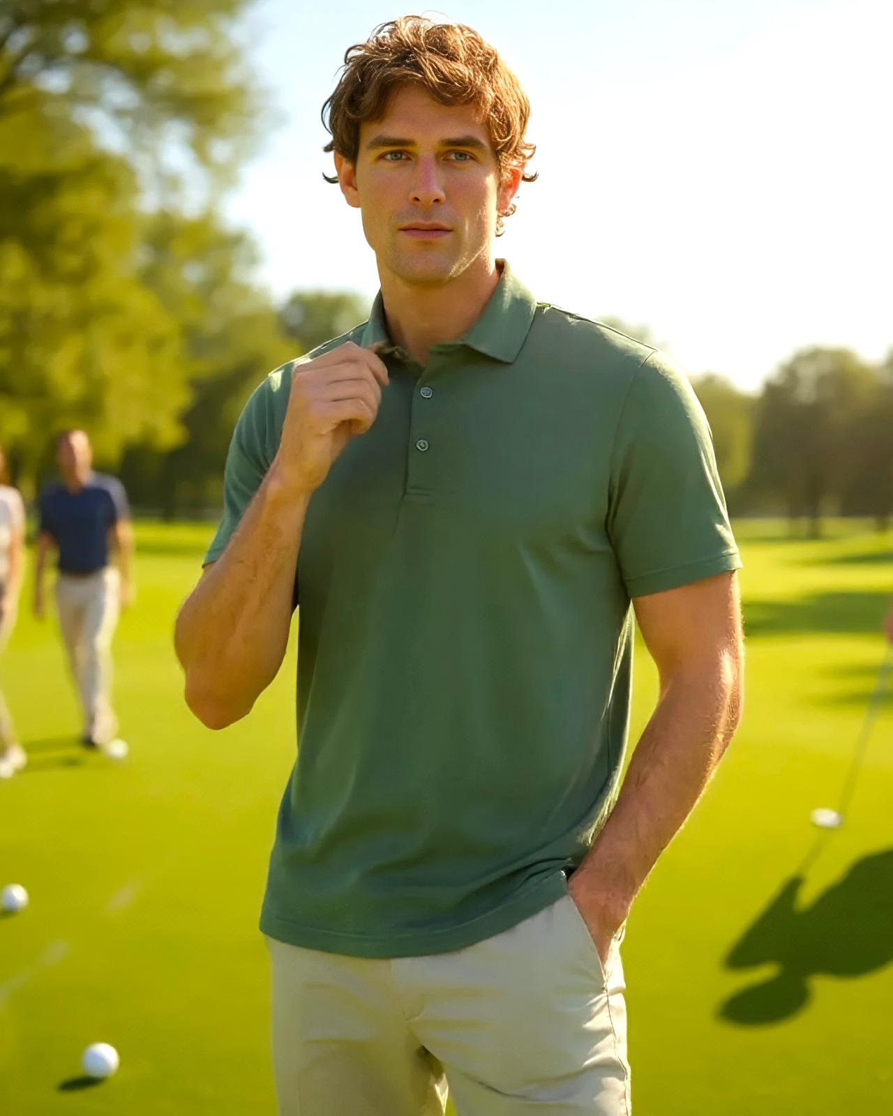 Modal Kumaş Erkek Polo Yaka Slim Fit T-Shirt - yeşil