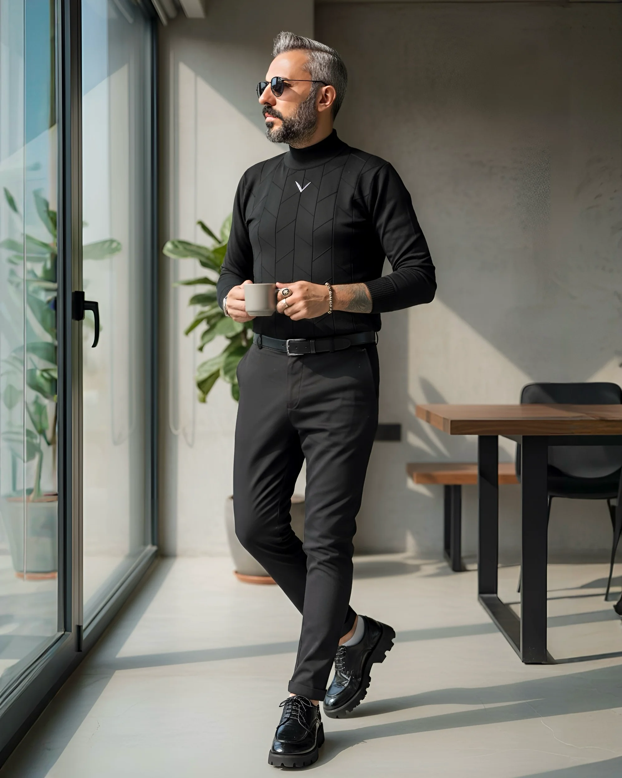 Yarım Balıkçı Desenli Triko Erkek Kazak