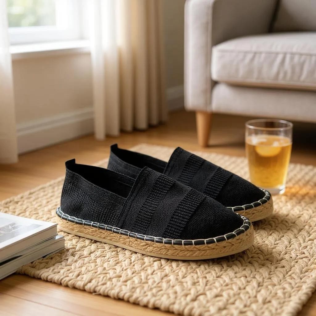 Basic Straw Detailed Espadrilles - Black