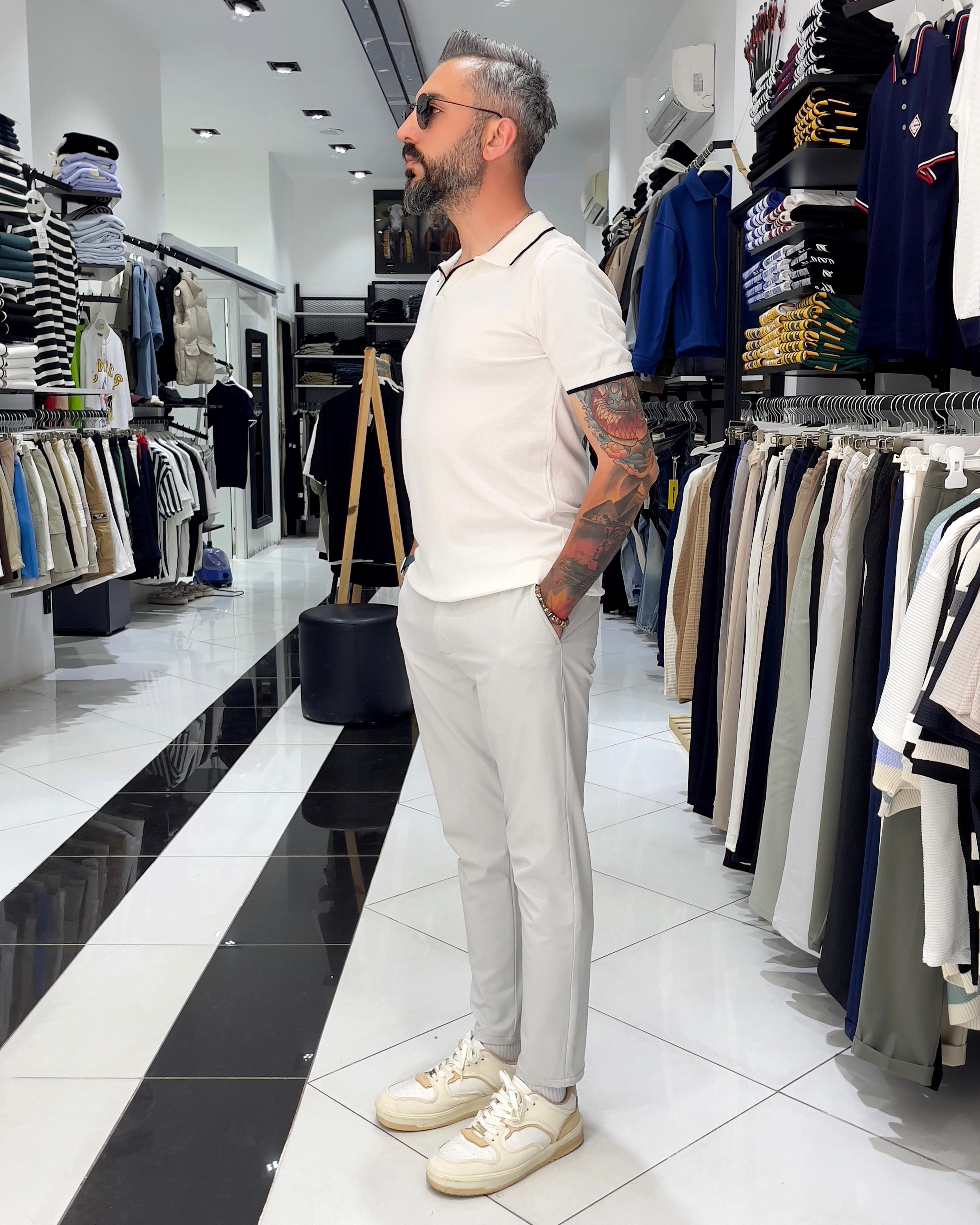 Slim Fit Kontrast Yaka Detaylı Erkek Polo Yaka T-Shirt