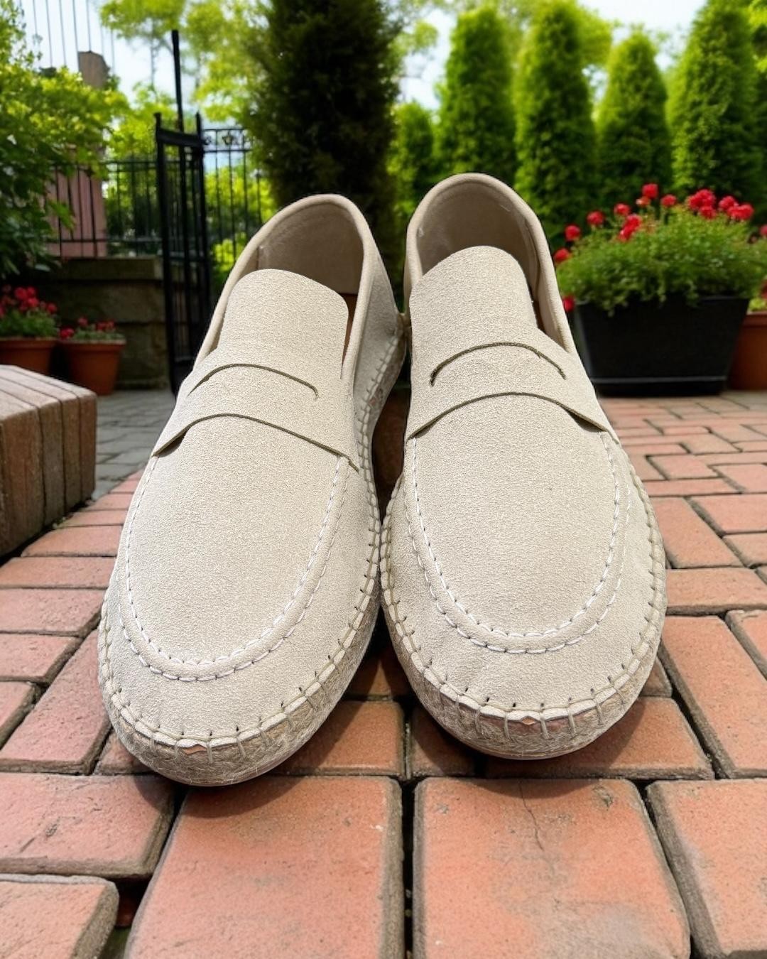 Men's Espadrilles with Straw Sole Detail - Beige