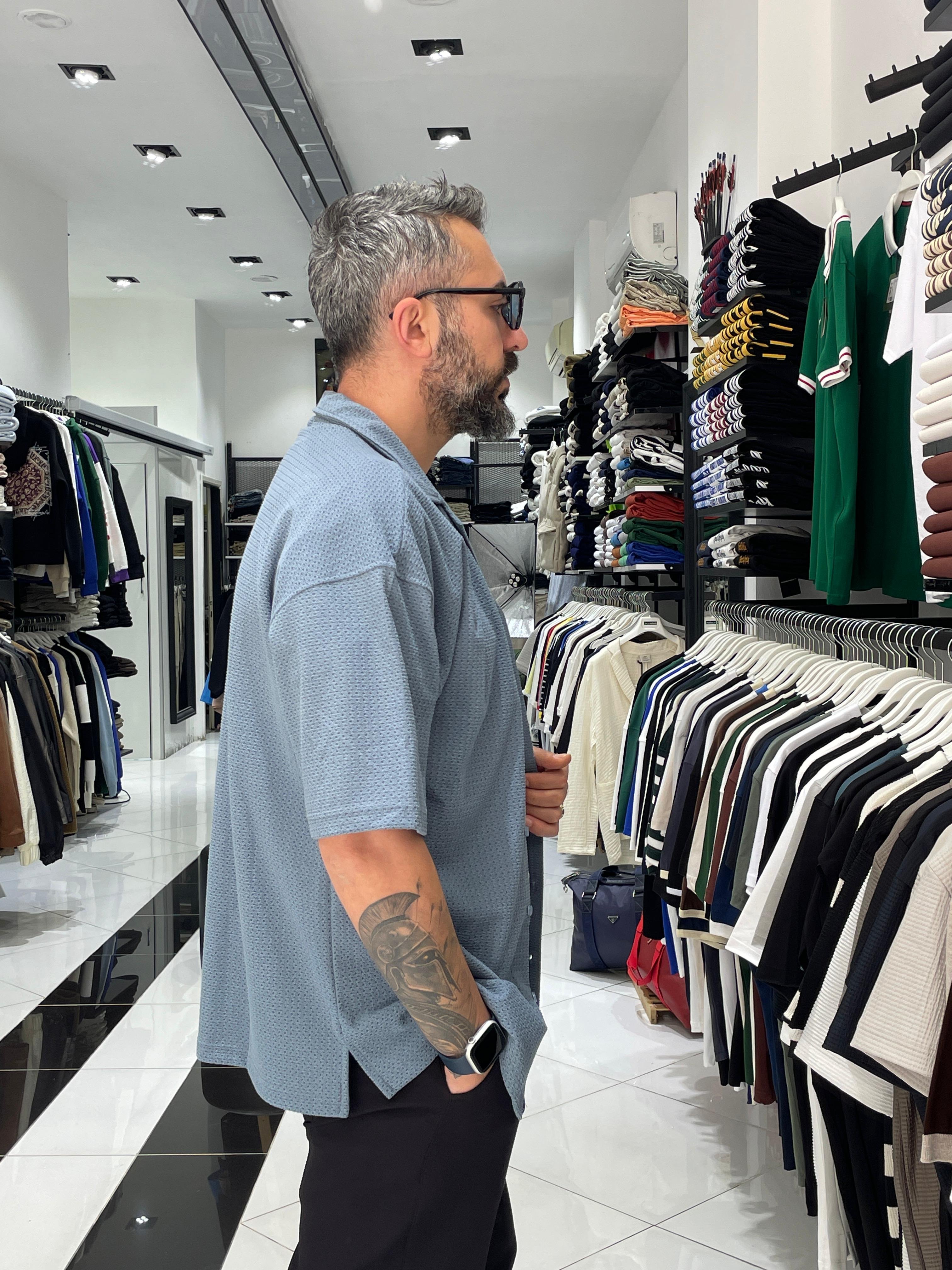 Kısa Kollu Erkek Oversize Gömlek