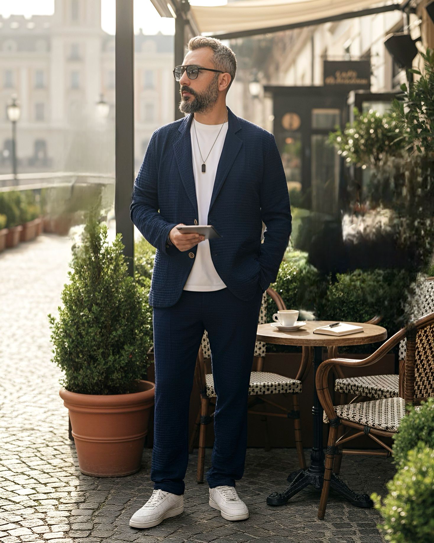 Linen Cotton Two Piece Suit - Navy blue